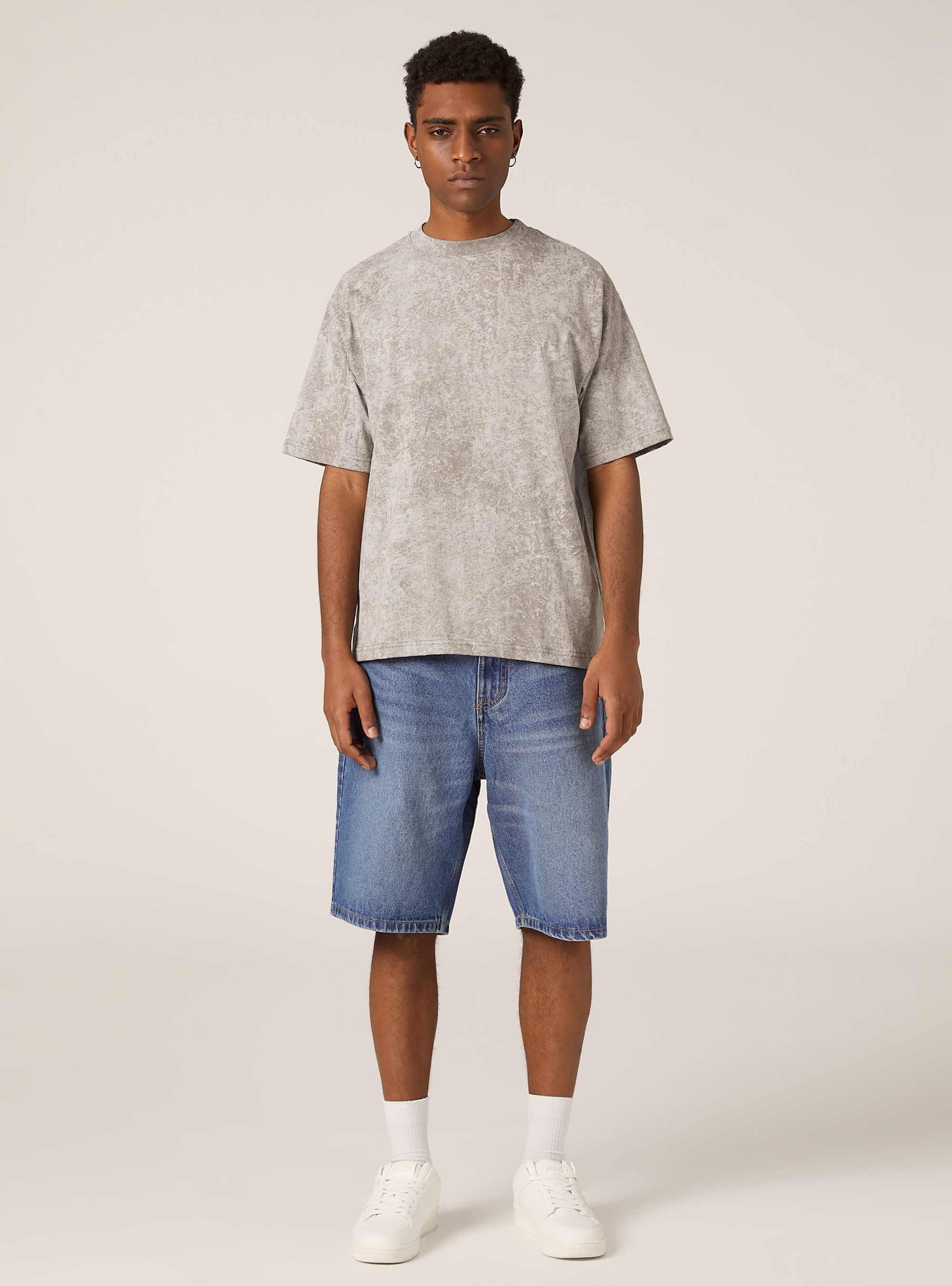 Marmoriertes T-Shirt mit kastenf&ouml;rmiger Passform, GY2 GREY MEDIUM