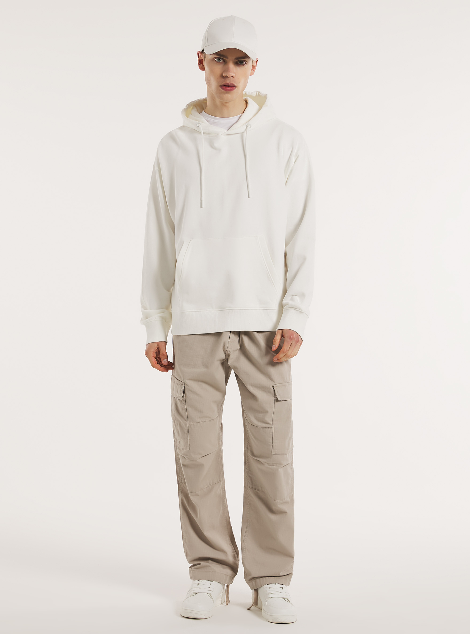 Sweatshirt with hood and pouch pocket, WH1 OFF WHITE