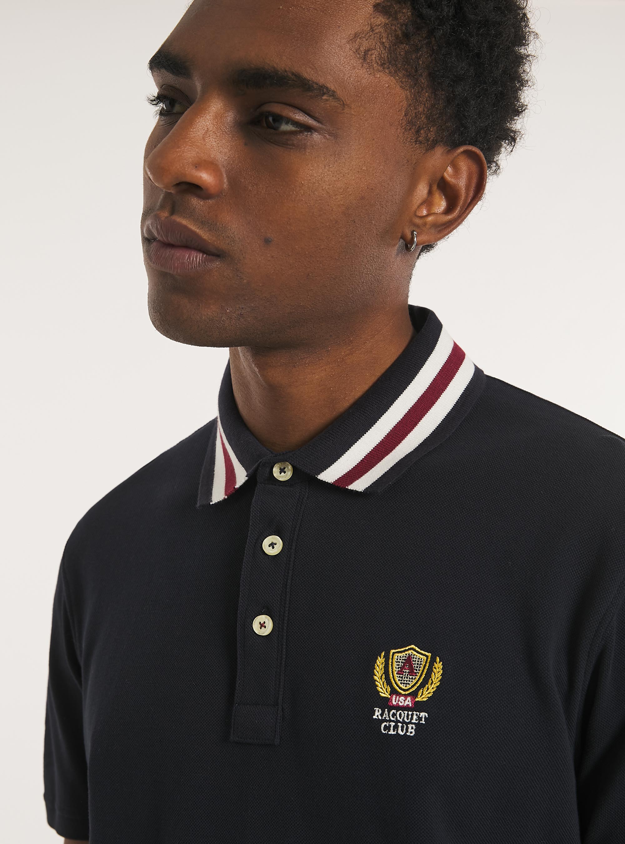 Polo de algod&oacute;n con bordado, AZUL MARINO