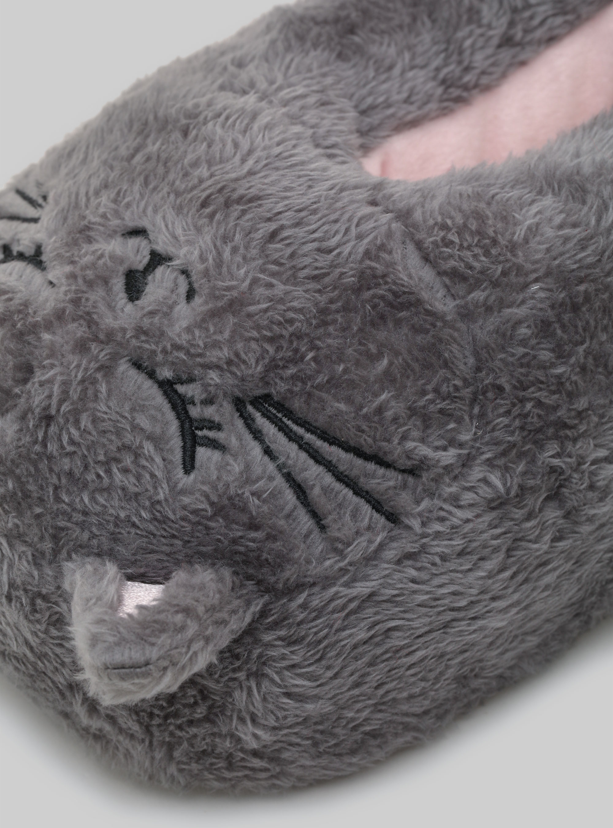 Plush slippers with night mask, GY2 GREY MEDIUM