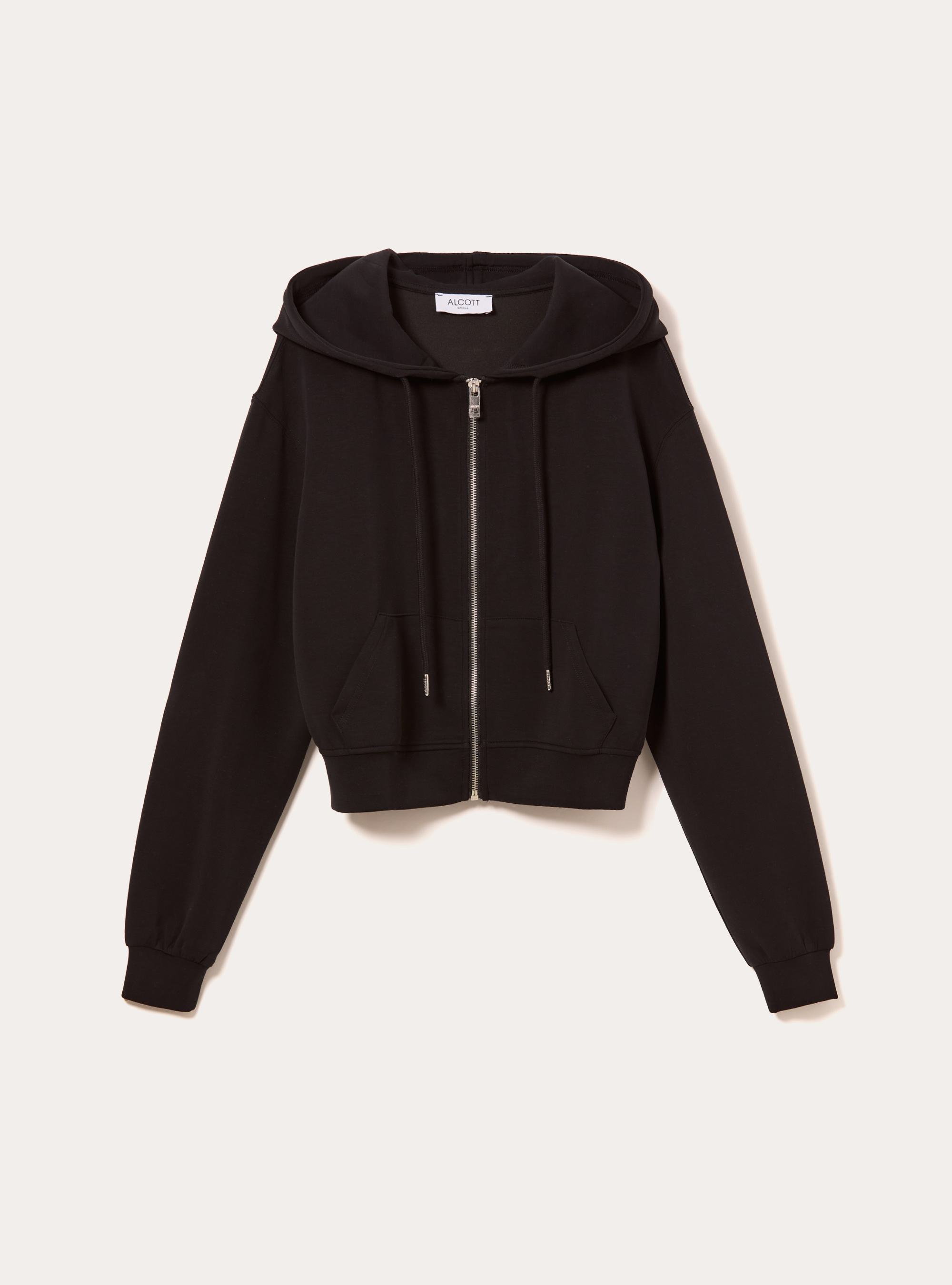 Sweat-shirt zippé court au toucher doux, BK1 BLACK