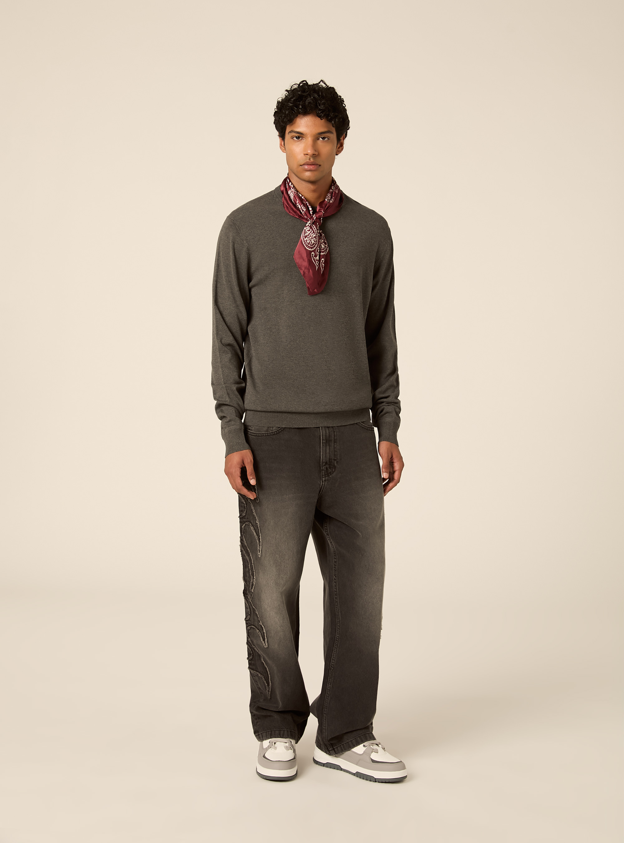 Pullover girocollo in viscosa, GRIGIO SCURO MELANGE