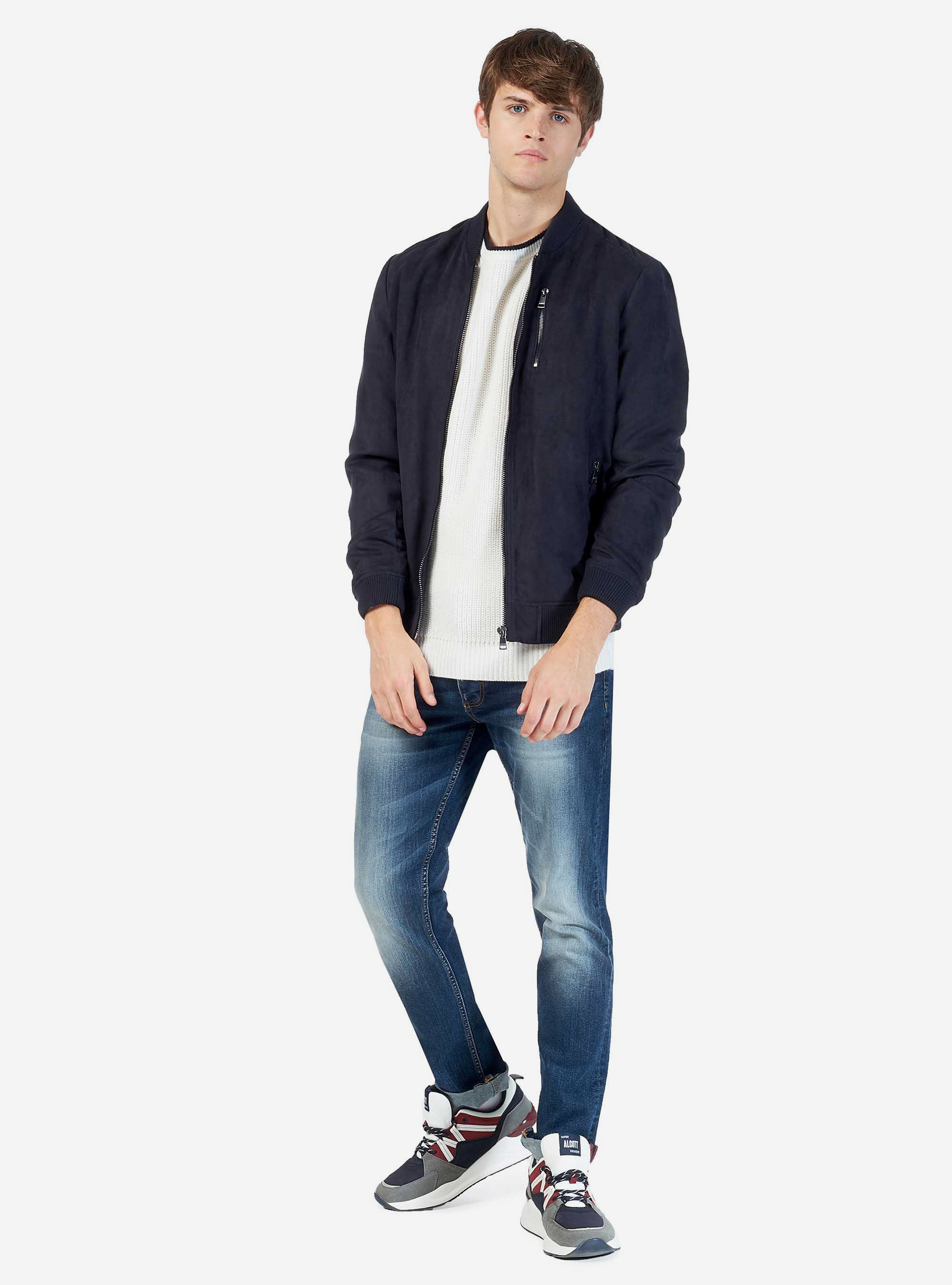 Veste nubuck à zip, C204 BLU NAVY