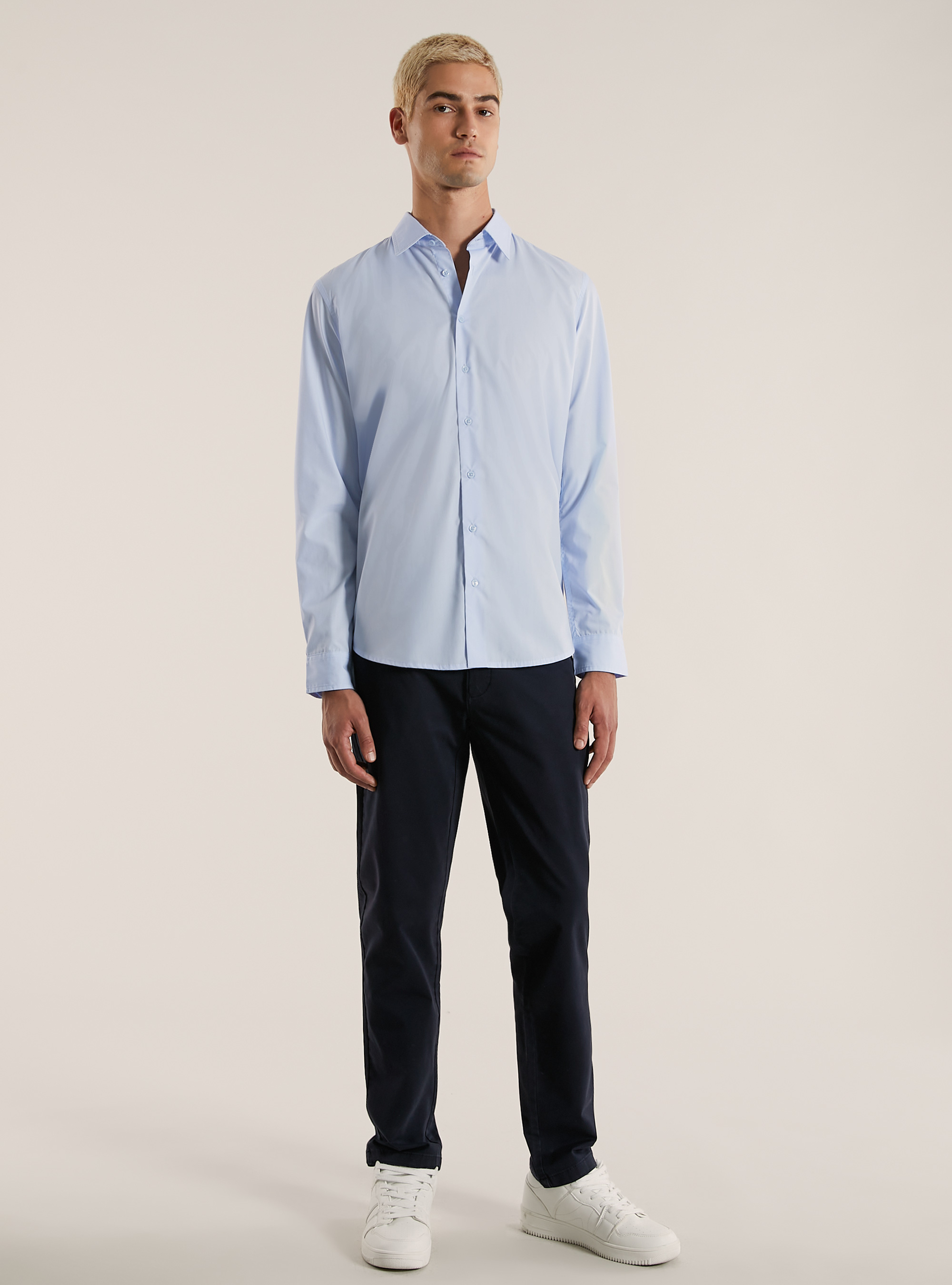 Einfarbiges lang&auml;rmeliges Hemd, AZ1 AZURE DARK