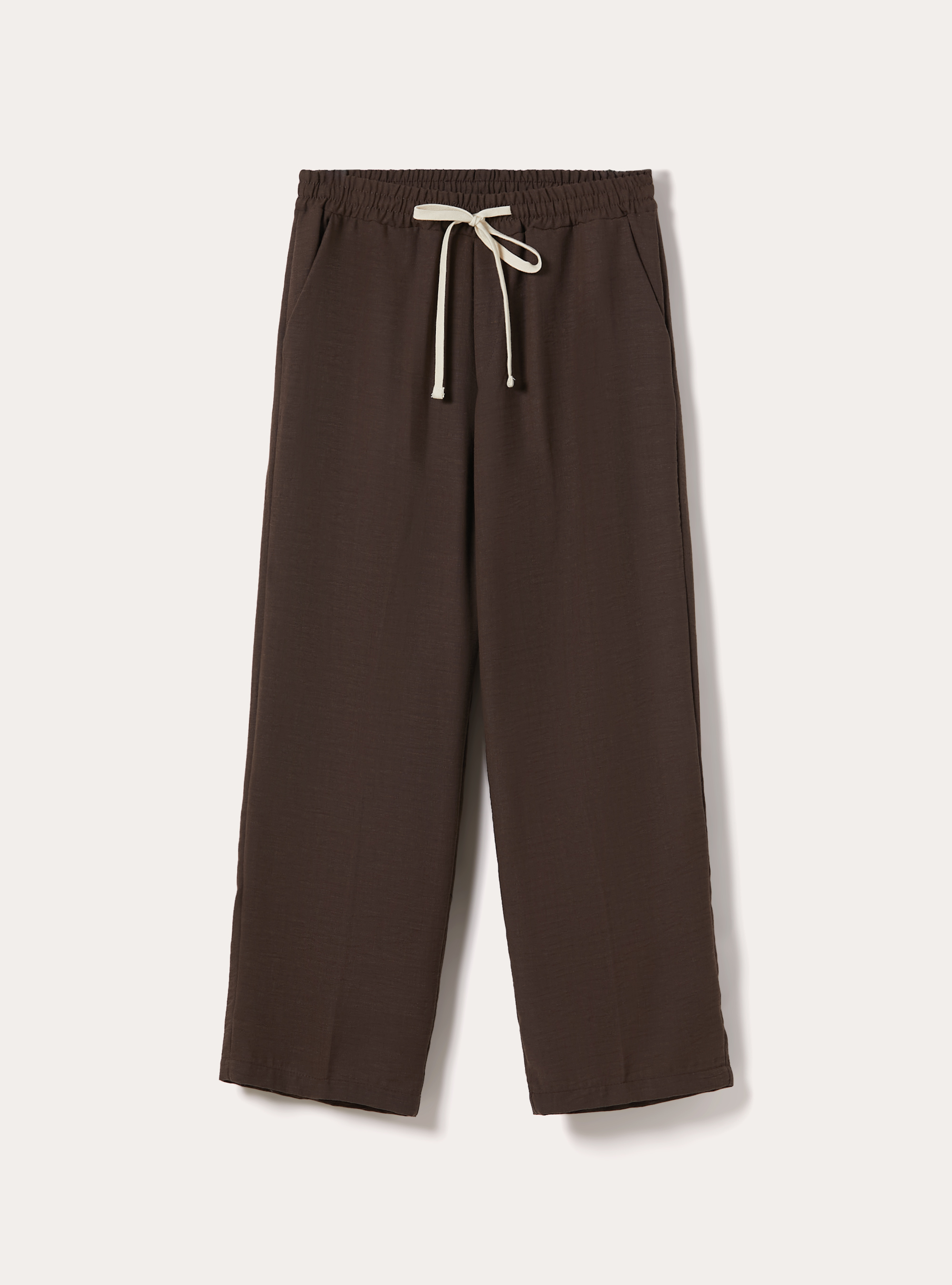 Pantalon Jambe Droite en Tissu Flamm&eacute;, BG2 BEIGE MEDIUM