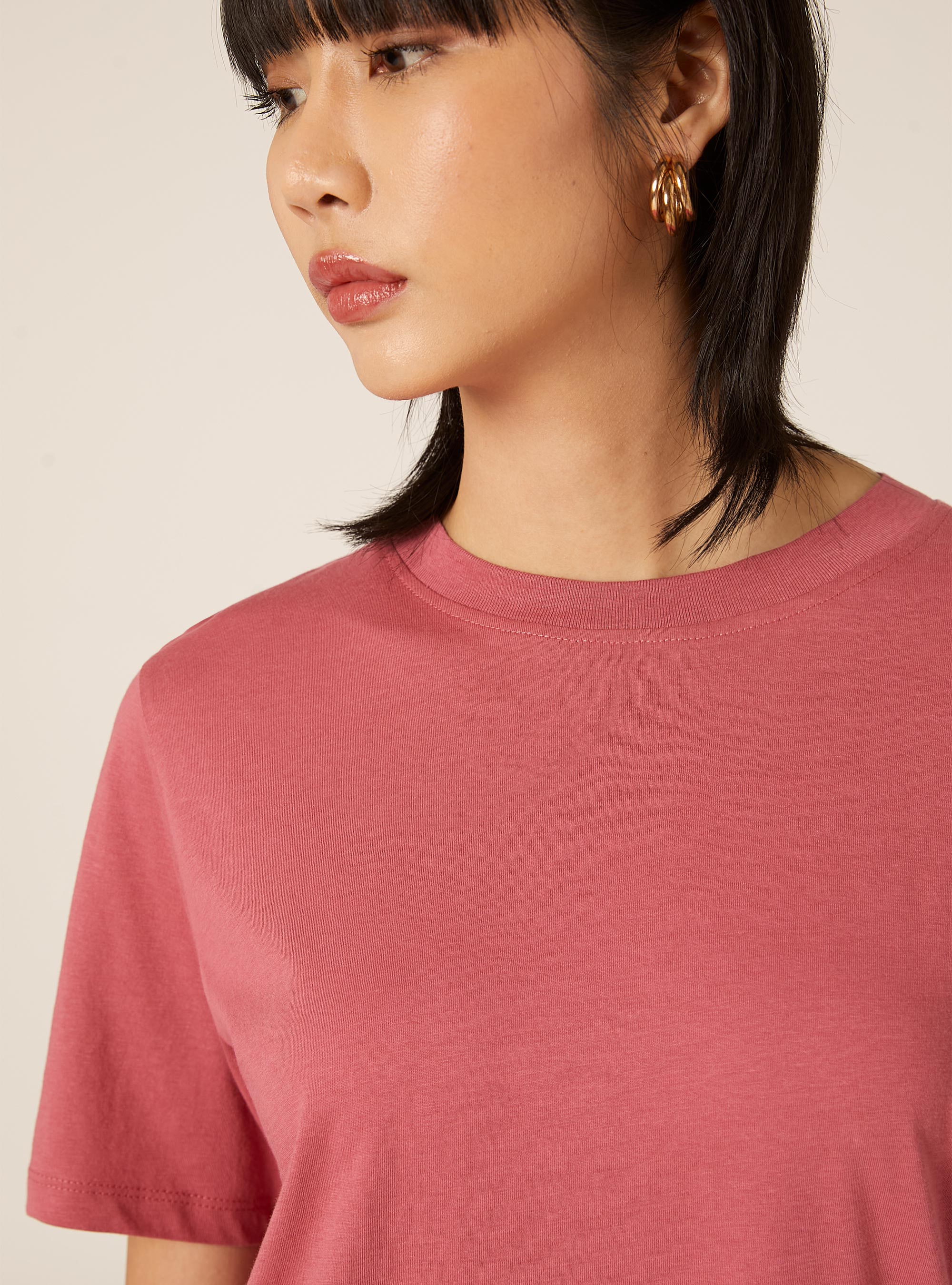 Cotton crew neck T-shirt, PK1 PINK DARK