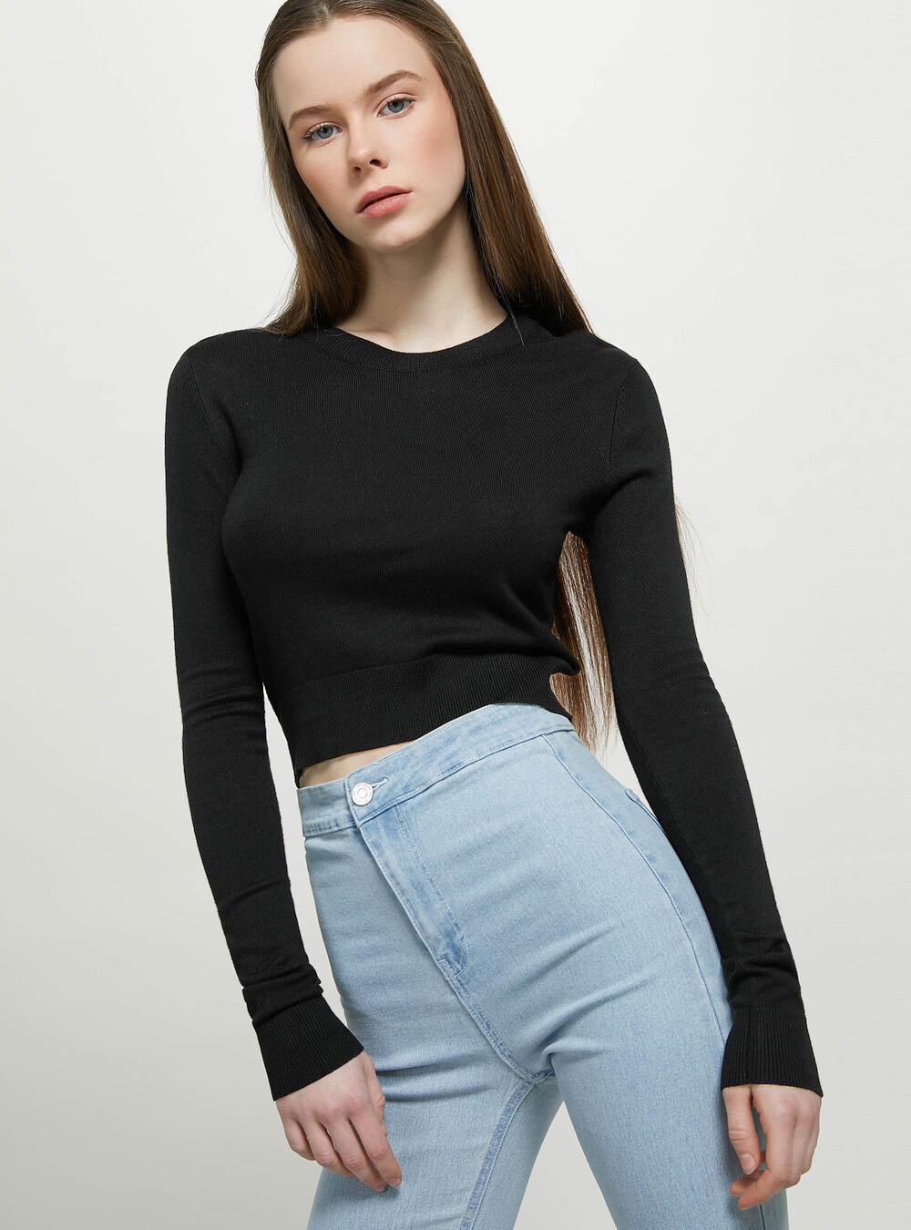 Pull court &agrave; col ras du cou, BK1 BLACK