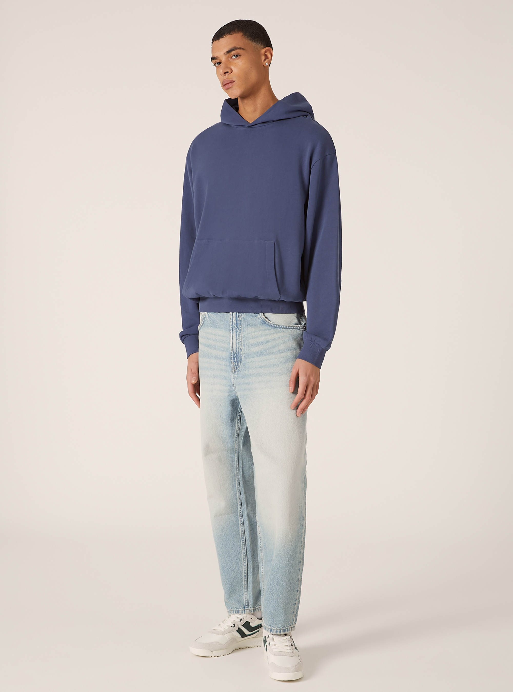 Boxy Fit Hooded Sweatshirt, BL3 BLUE LIGHT