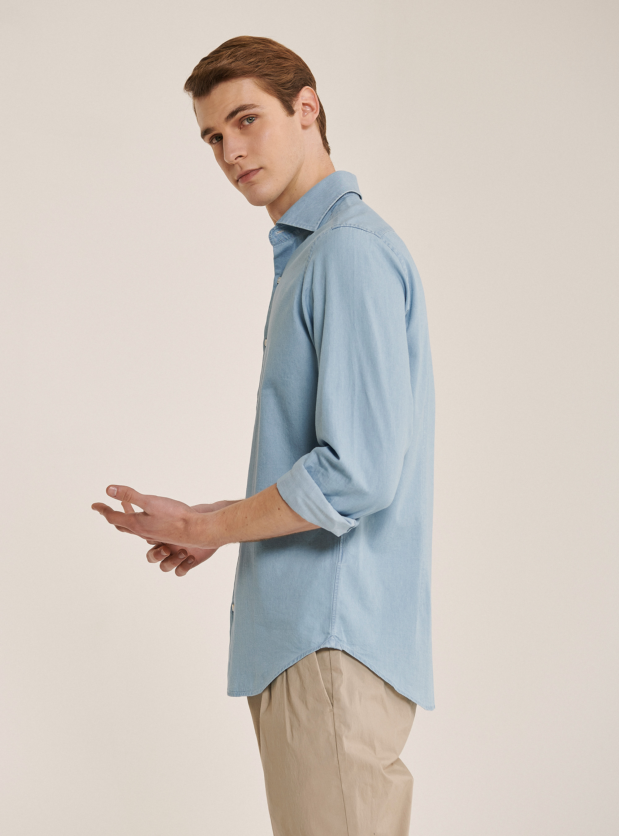 Camisa vaquera de algod&oacute;n, AZUL
