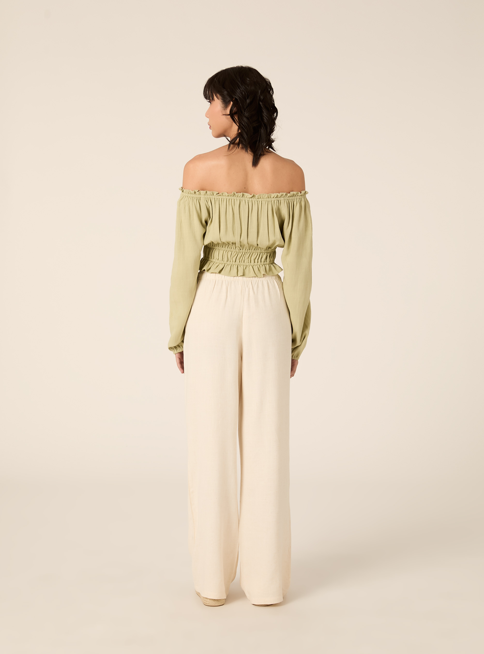 Blusa con spalle scoperte in misto lino, KY3 KAKY LIGHT