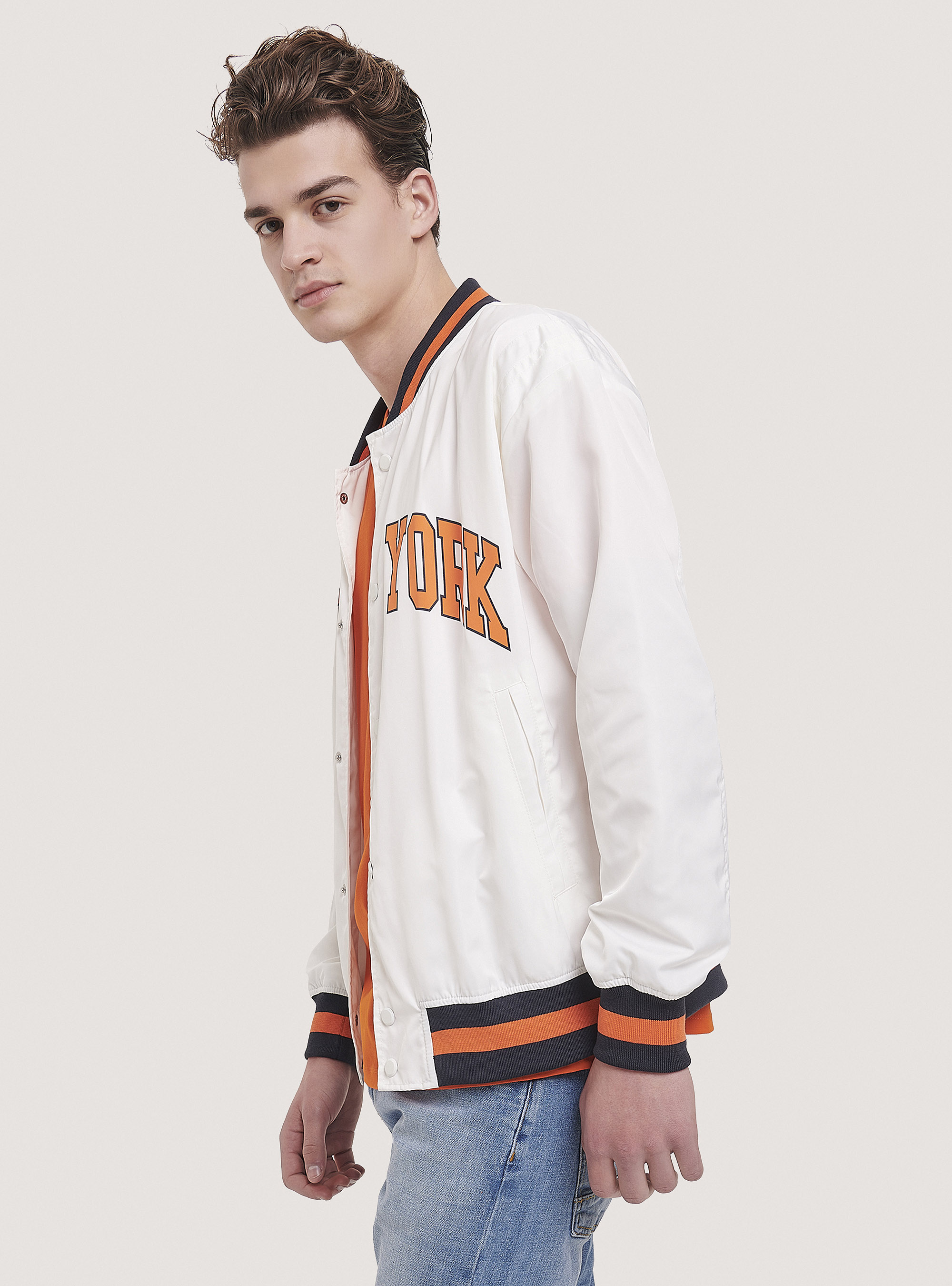 Satin college bomber jacket, C0020 OFF WHITE