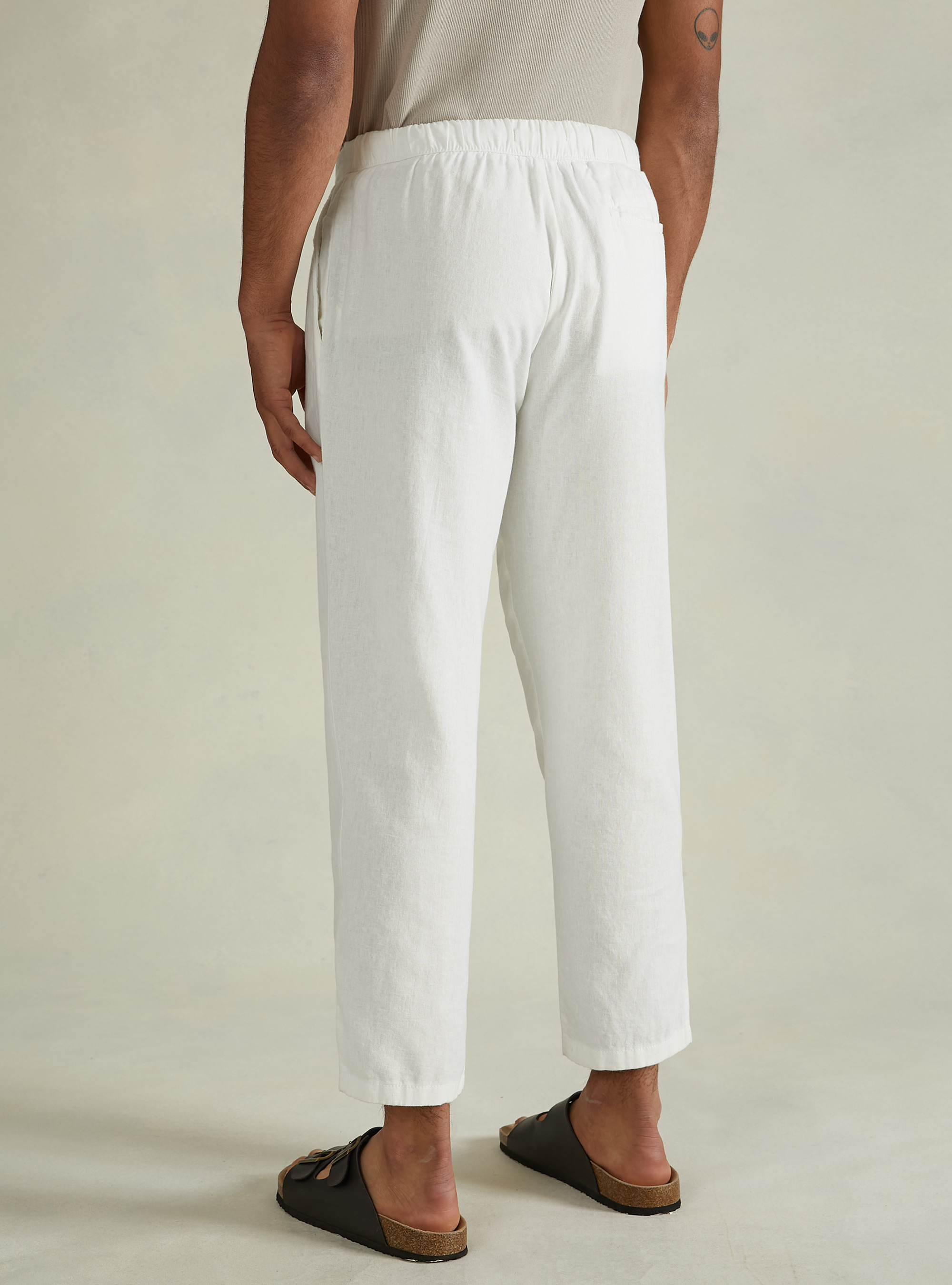 Linen-blend trousers with drawstring waist, WH2 WHITE