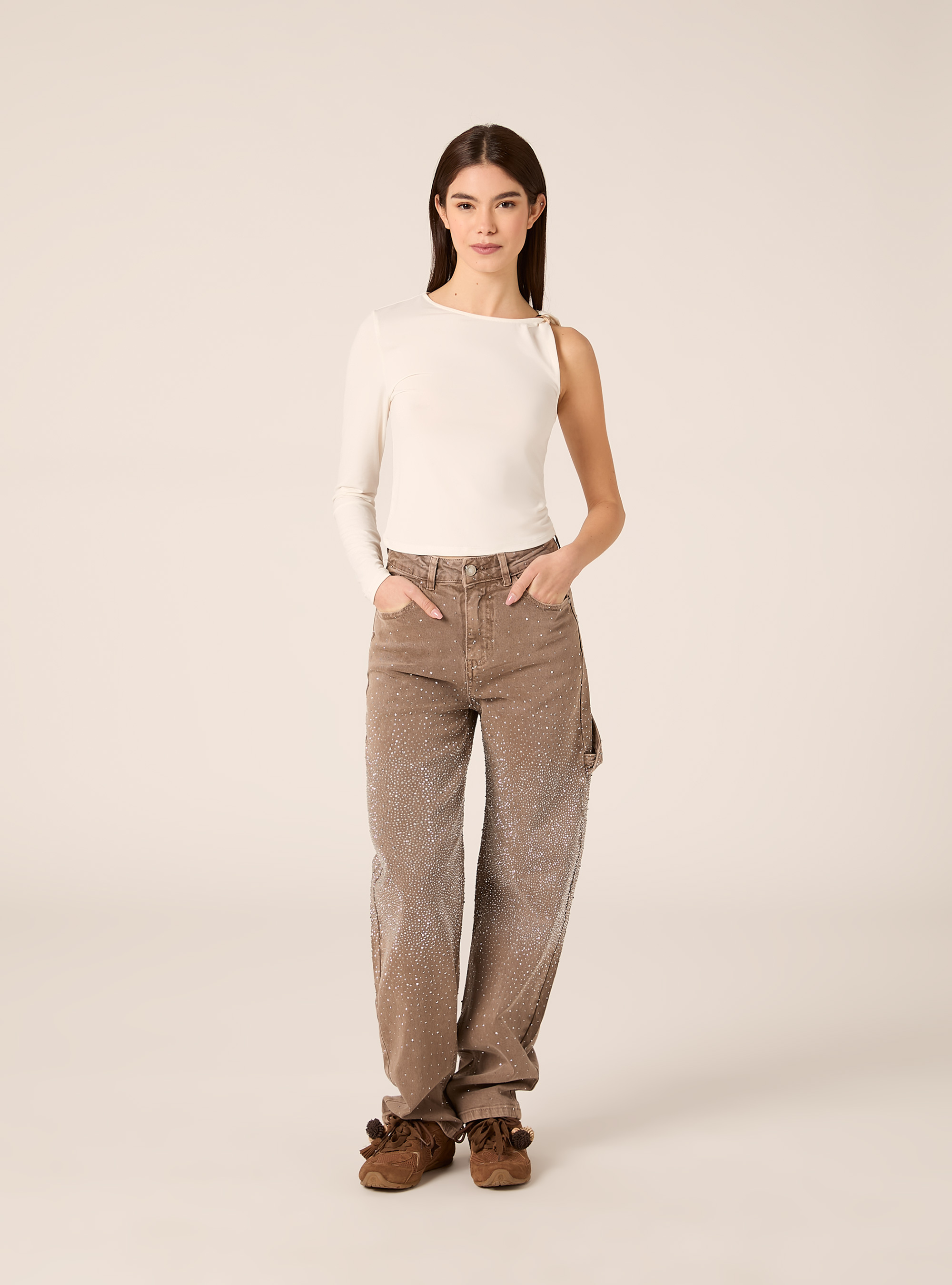 T-shirt monospalla con dettaglio, WH2 WHITE