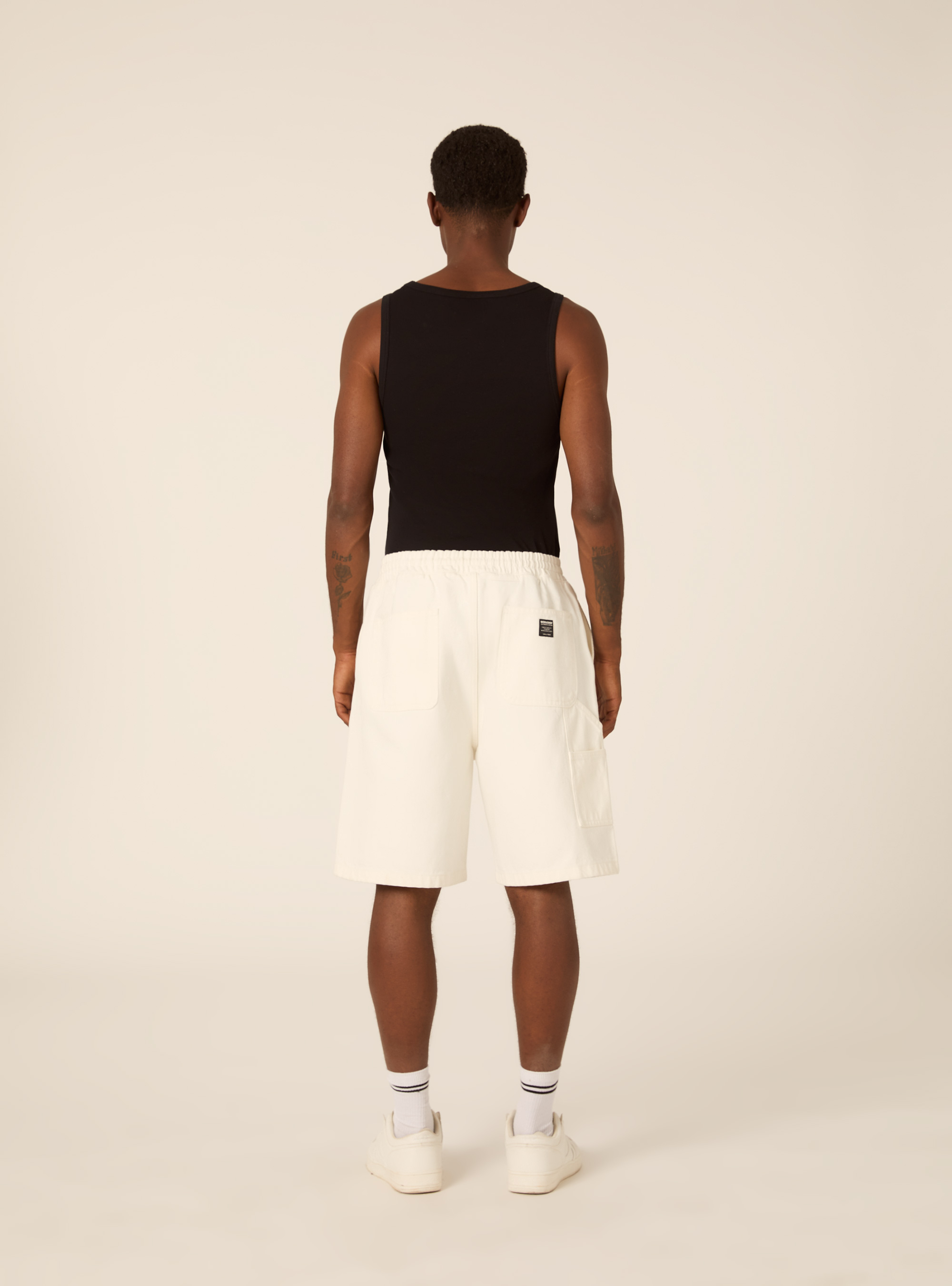 Bermuda carpenter con elastico in vita in twill, WH1 OFF WHITE