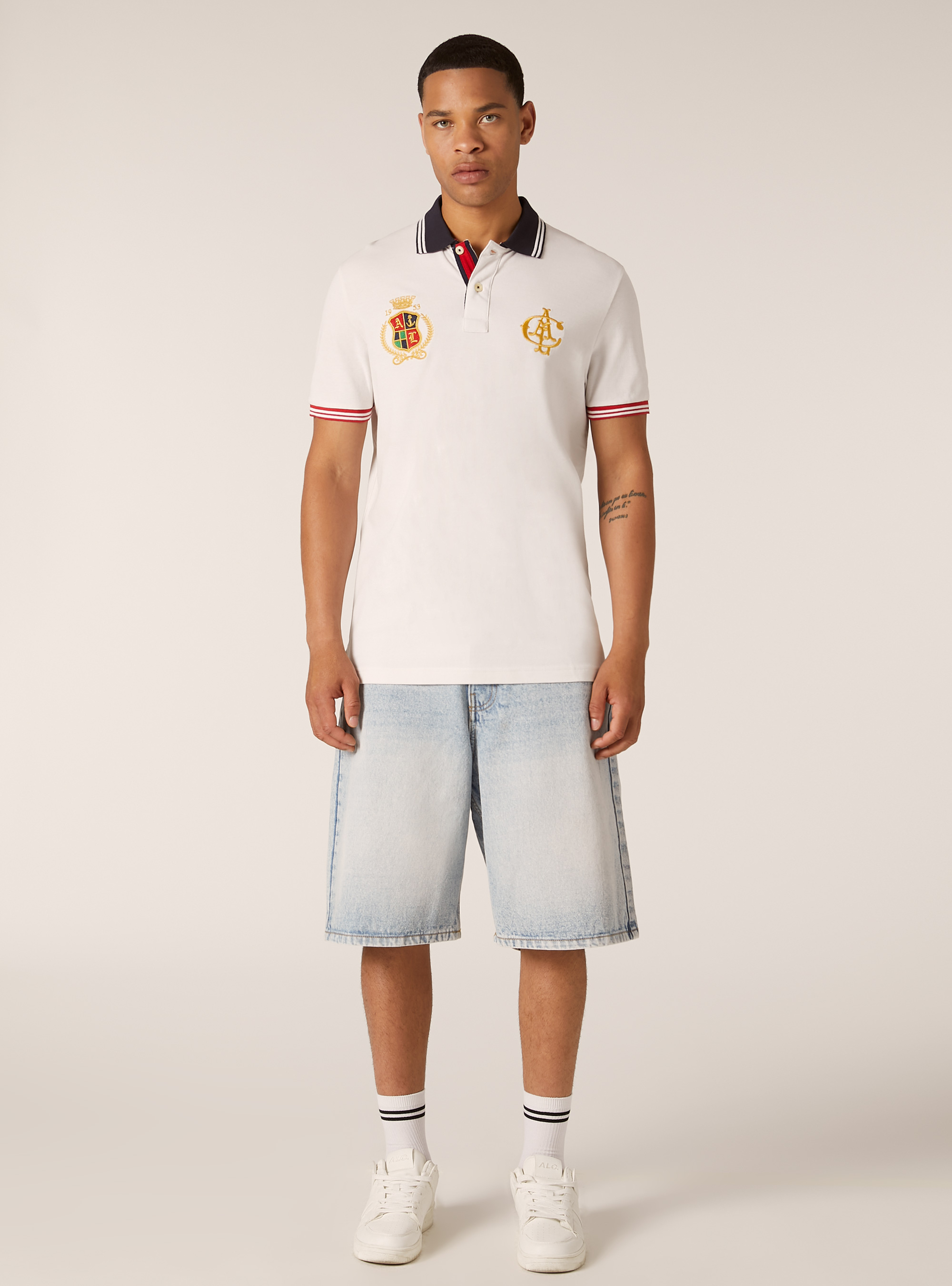 Cotton polo shirt with embroidery, WHITE