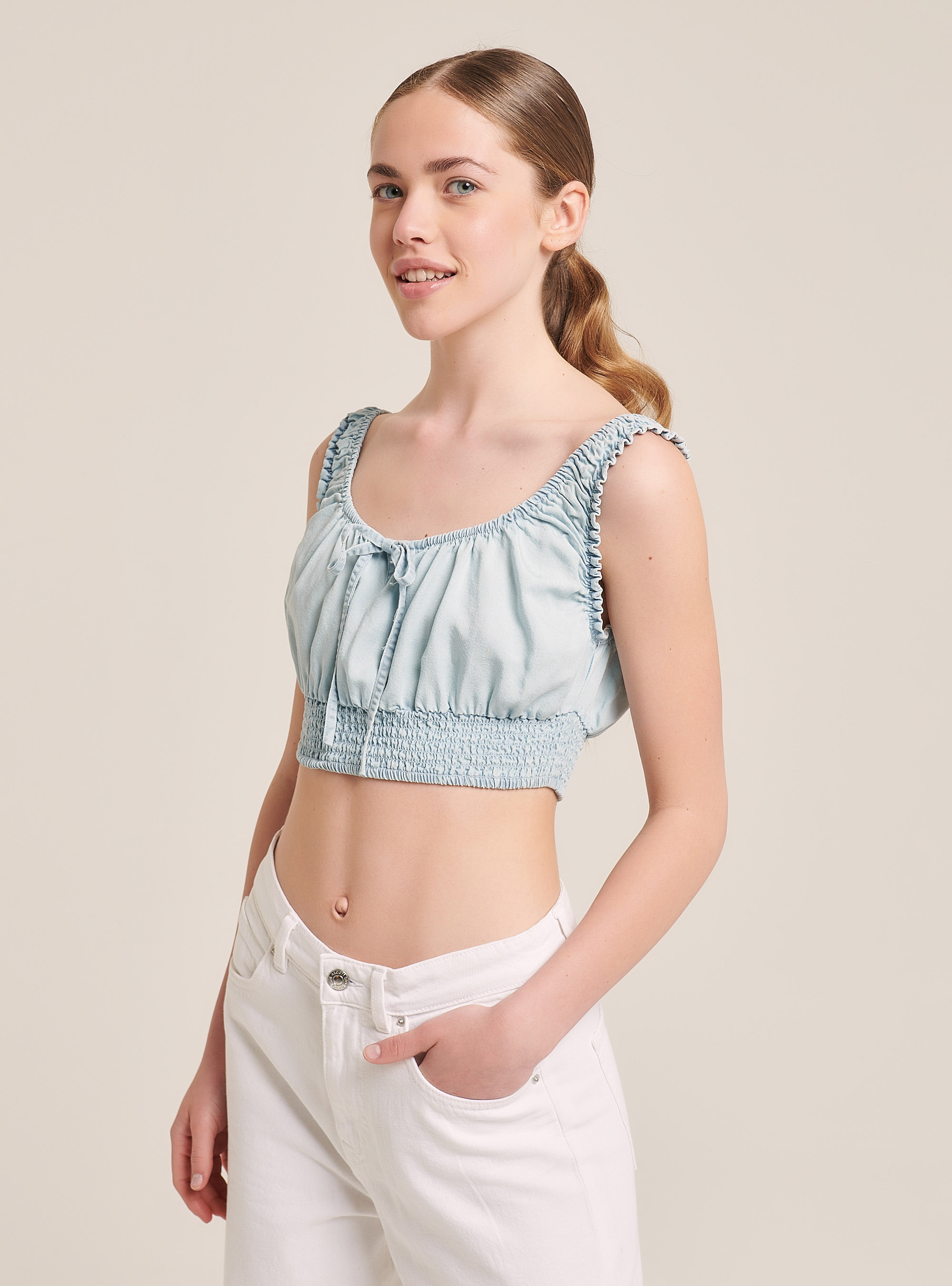 Crop top in denim, CELESTE