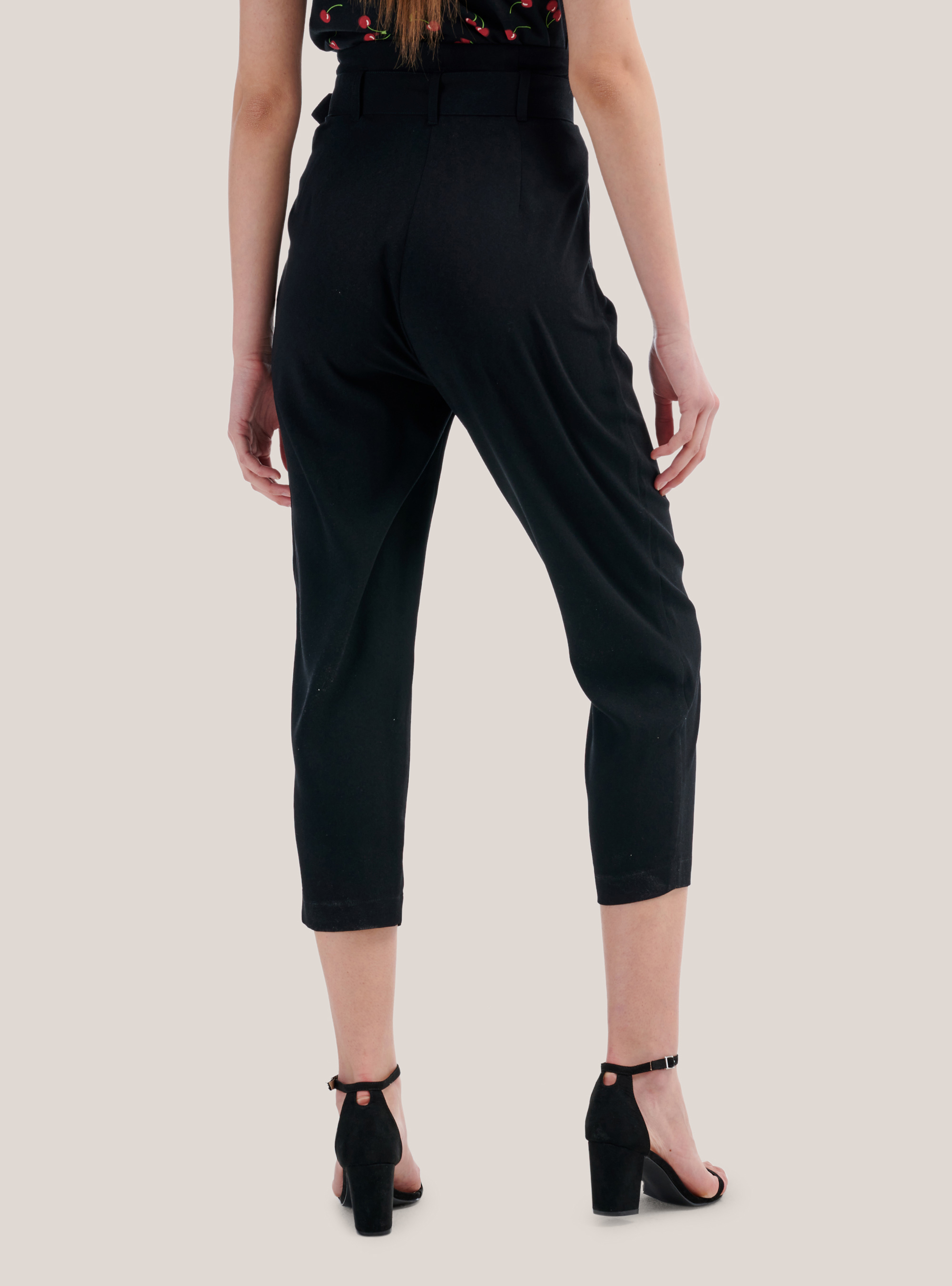 Pantaloni paperbag con cintura comfort fit, NERO