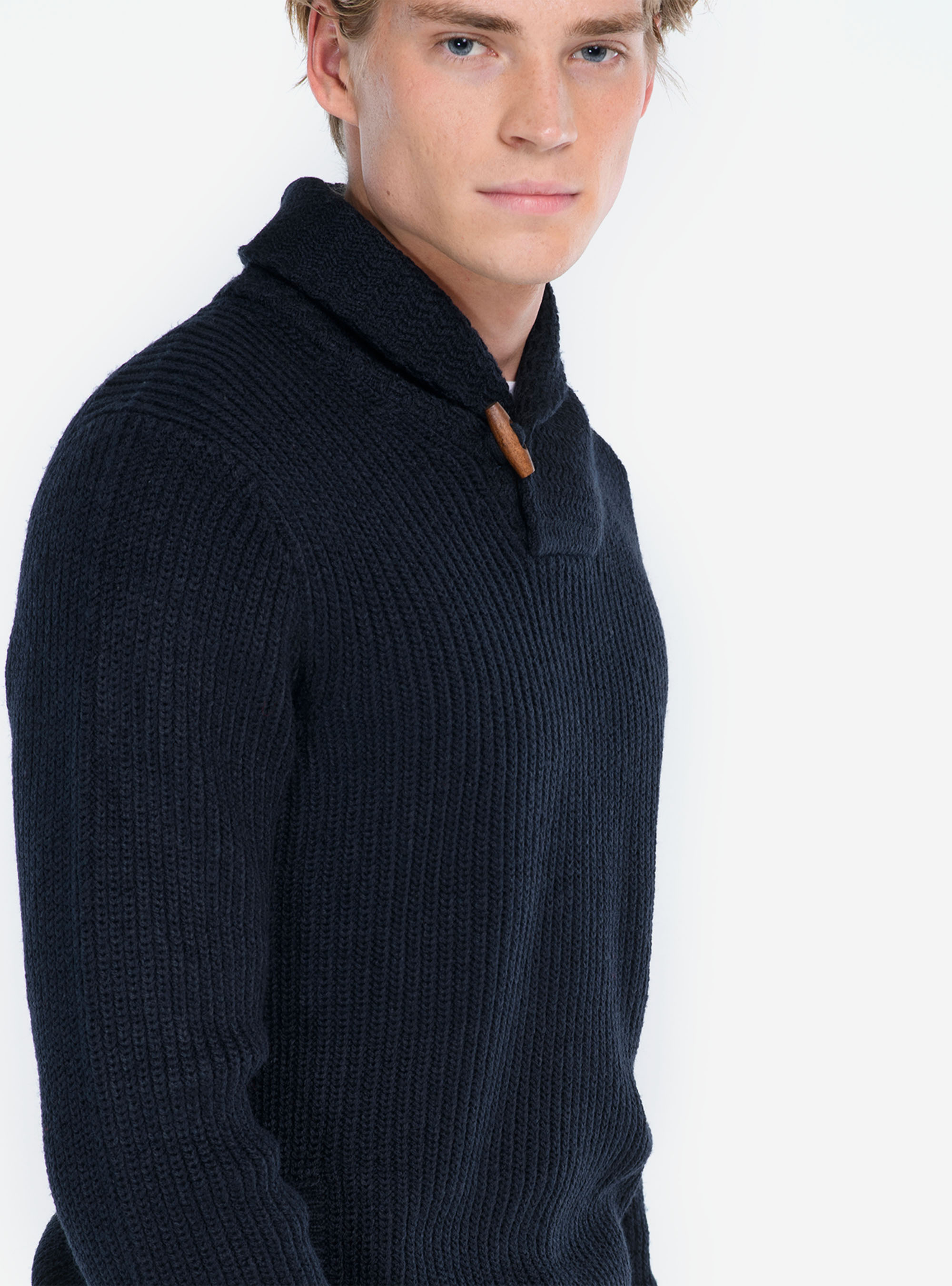 PULLOVER WITH SHAWL COLLAR, BLUE NAVY