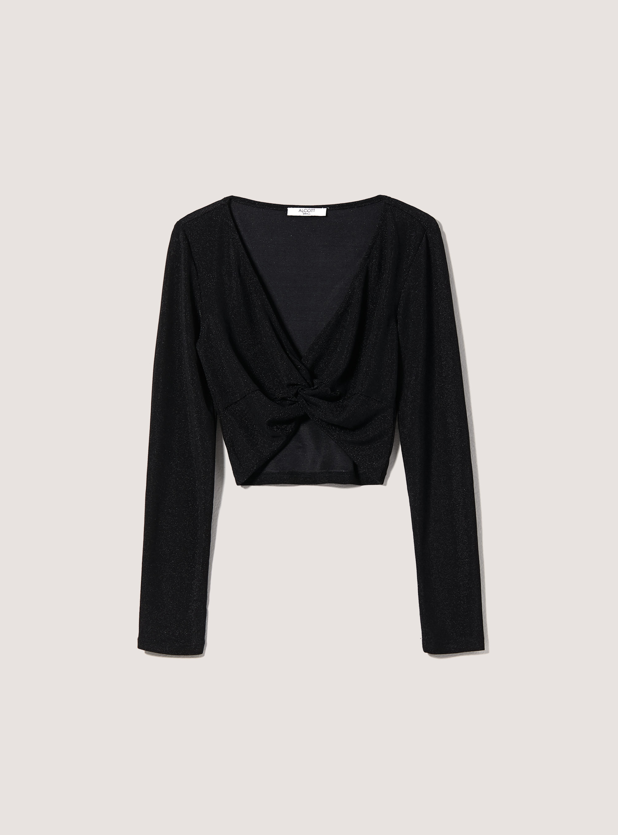 Top cropped a maniche lunghe in lurex, BK1 BLACK