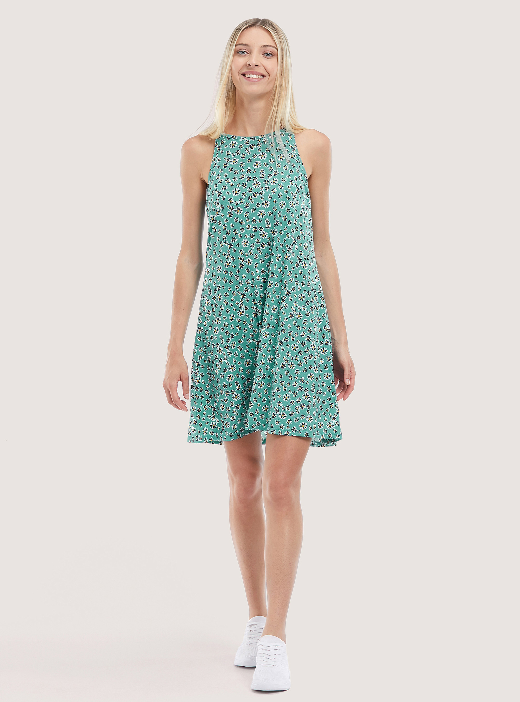 Vestido floral sin mangas, FLOWER GREEN