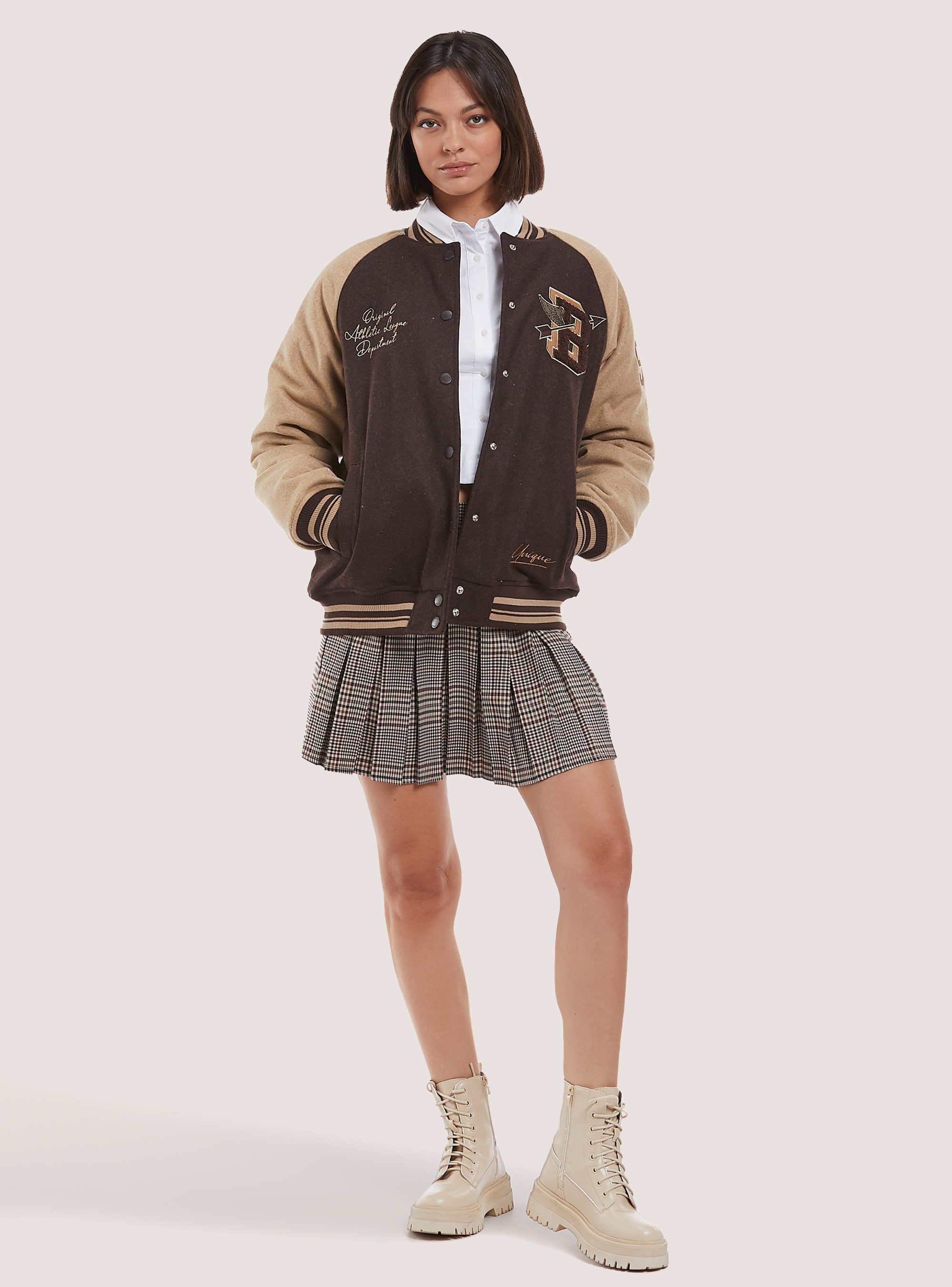 College bomber jacket with recycled padding, BR1 BROWN DARK