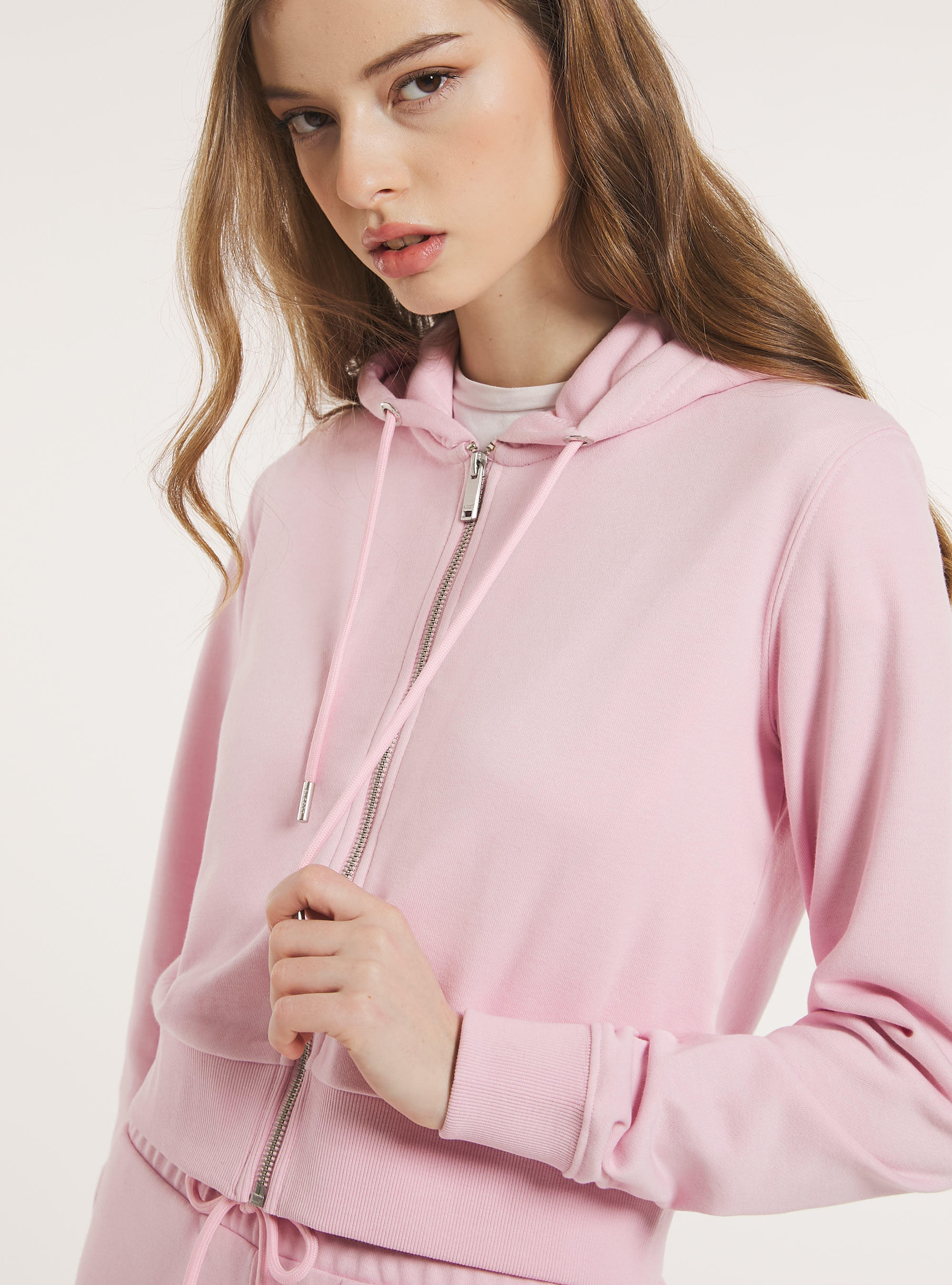 Sweat court avec fermeture éclair et capuche, PK3 PINK LIGHT