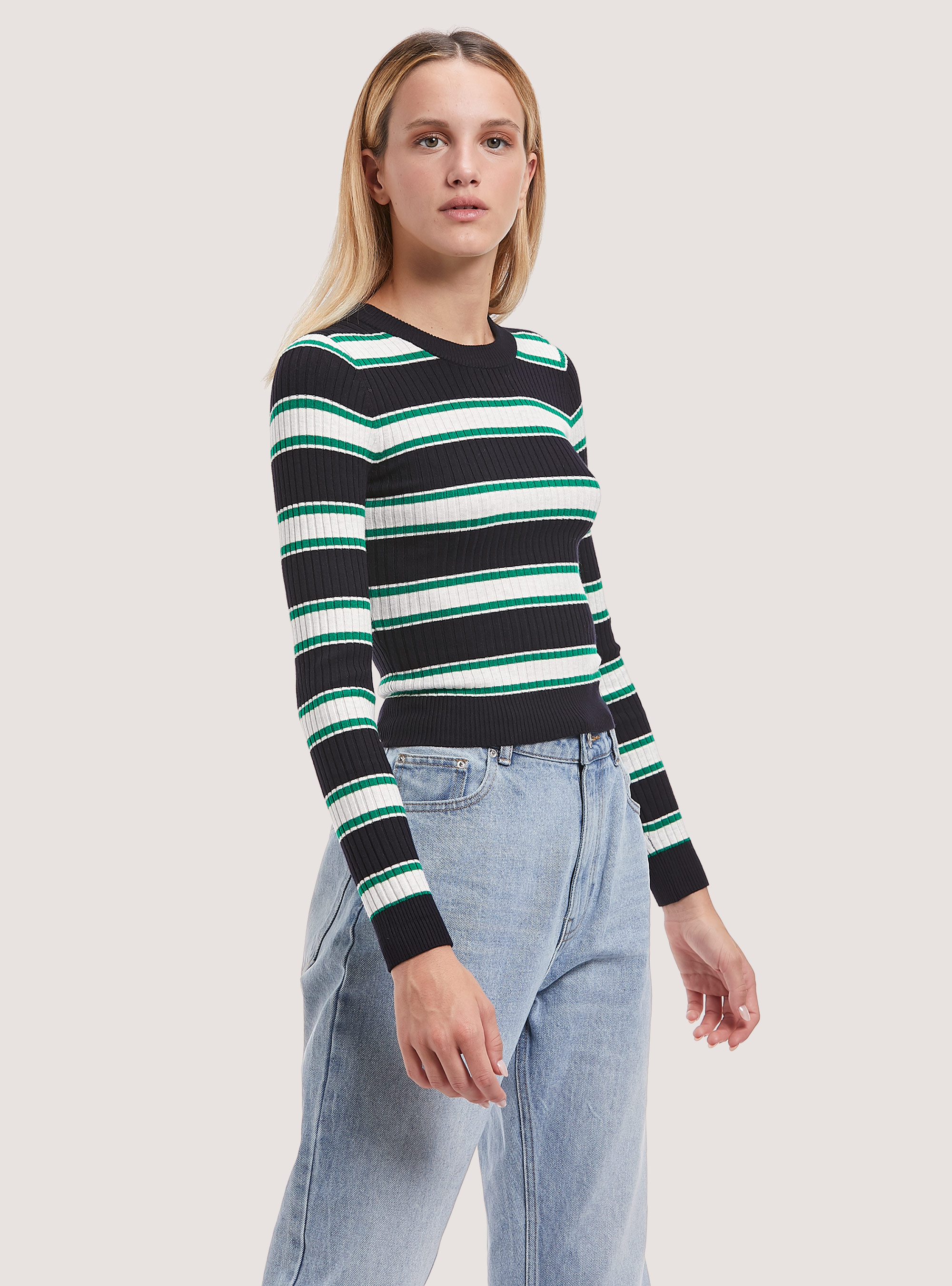 Ribbed cropped pullover, BK1 BLACK