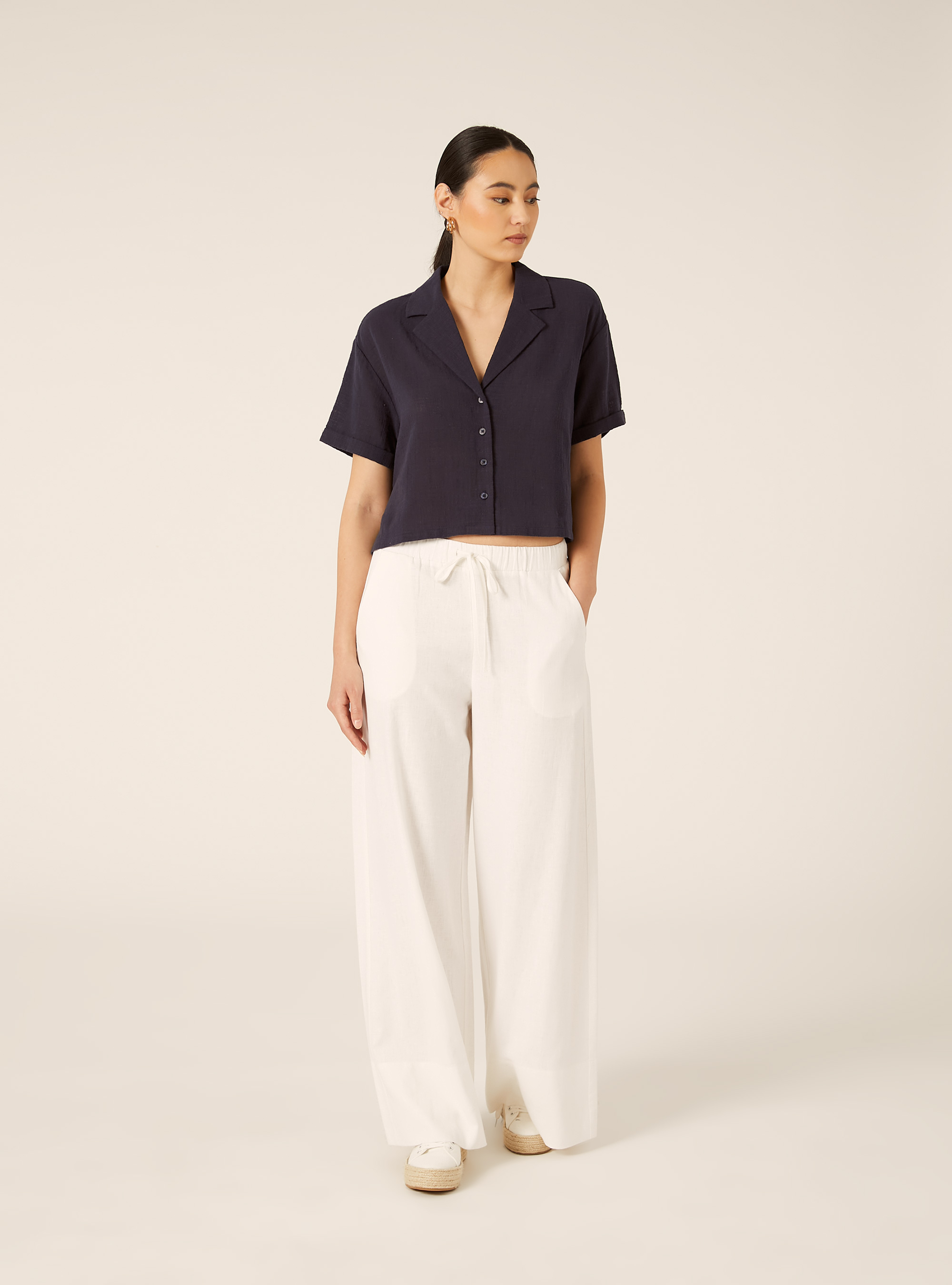 Camicia maniche corte crop, NA2 NAVY MEDIUM