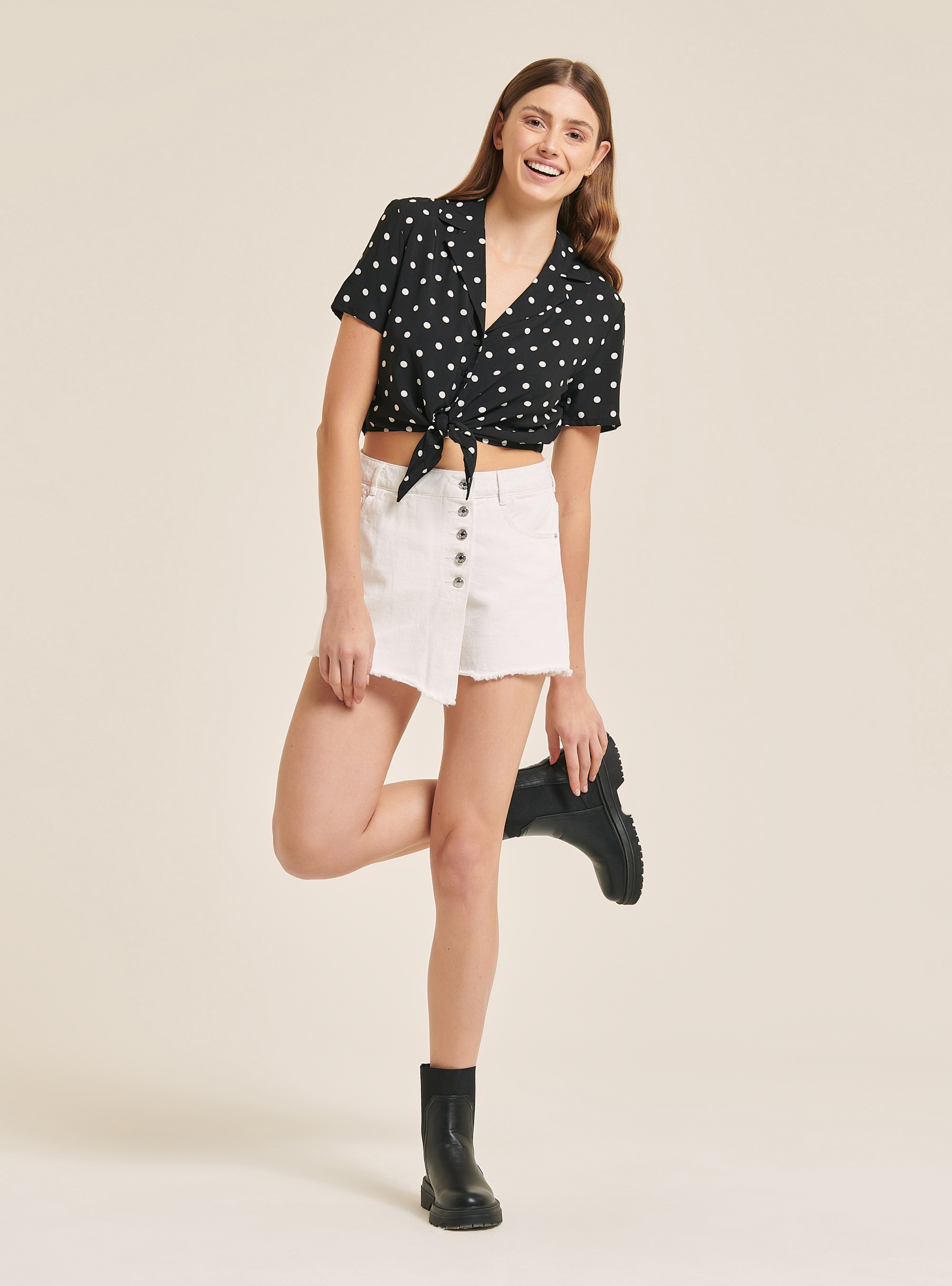 Chemise courte à pois, C101 BLACK