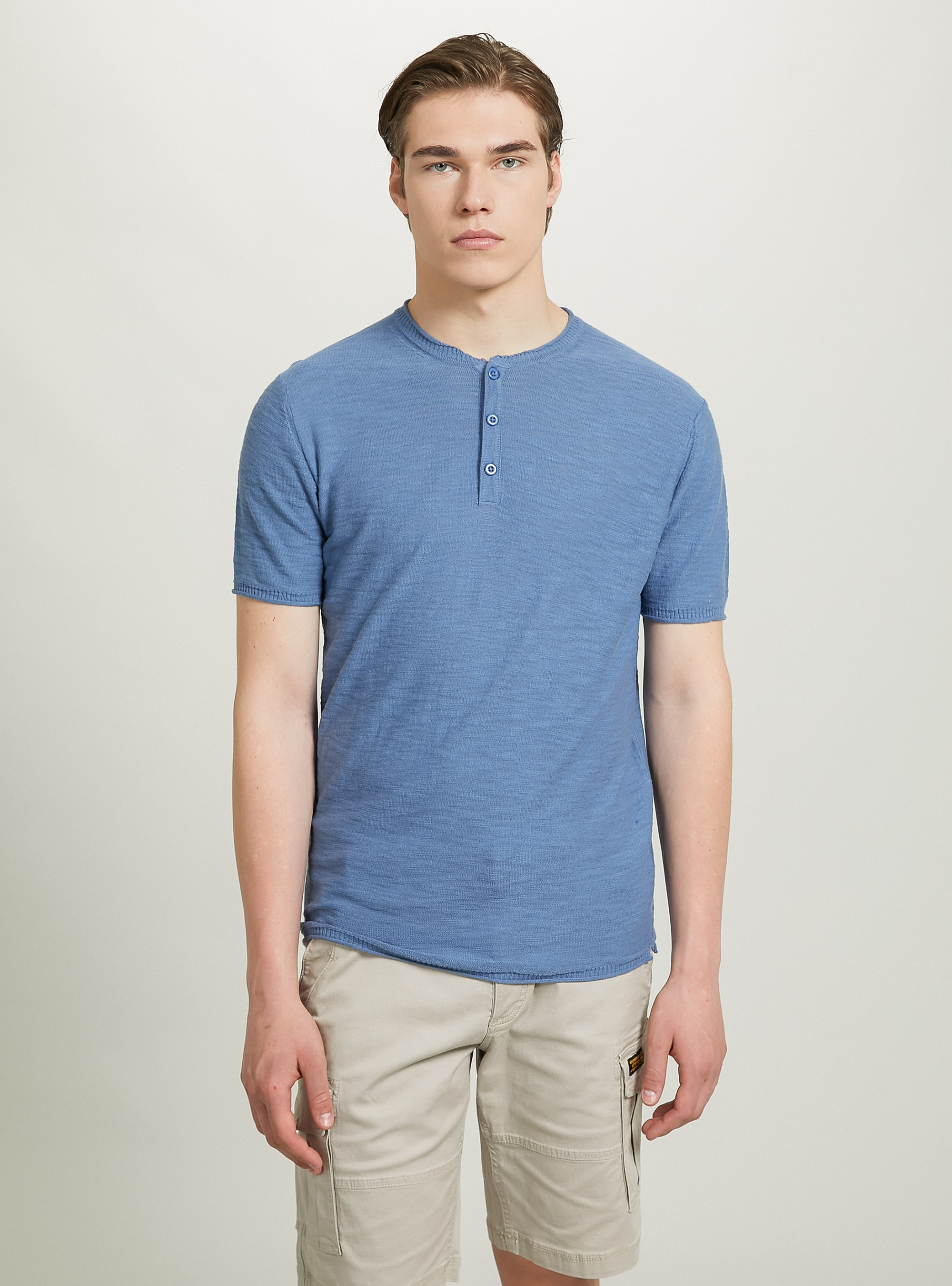 Short-sleeved serafino pullover, BL2 BLUE MEDIUM