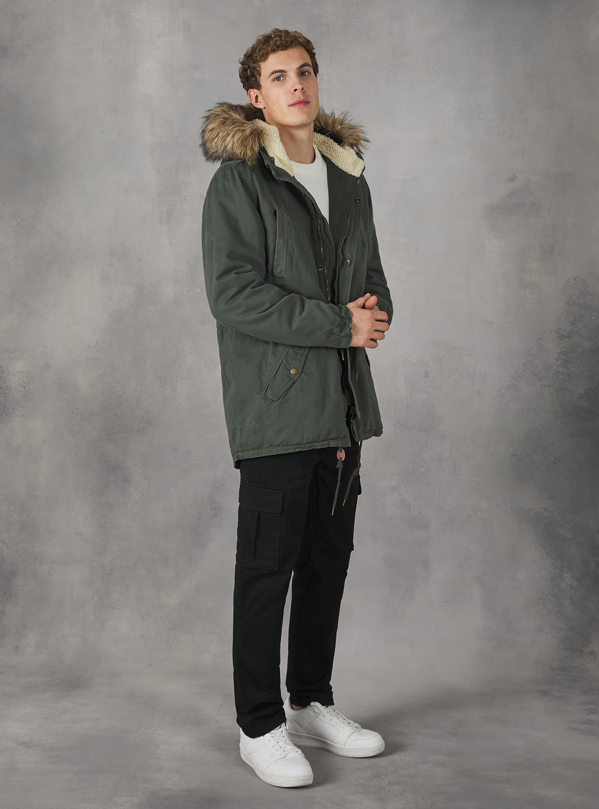 Parka con agnellato, KAKI