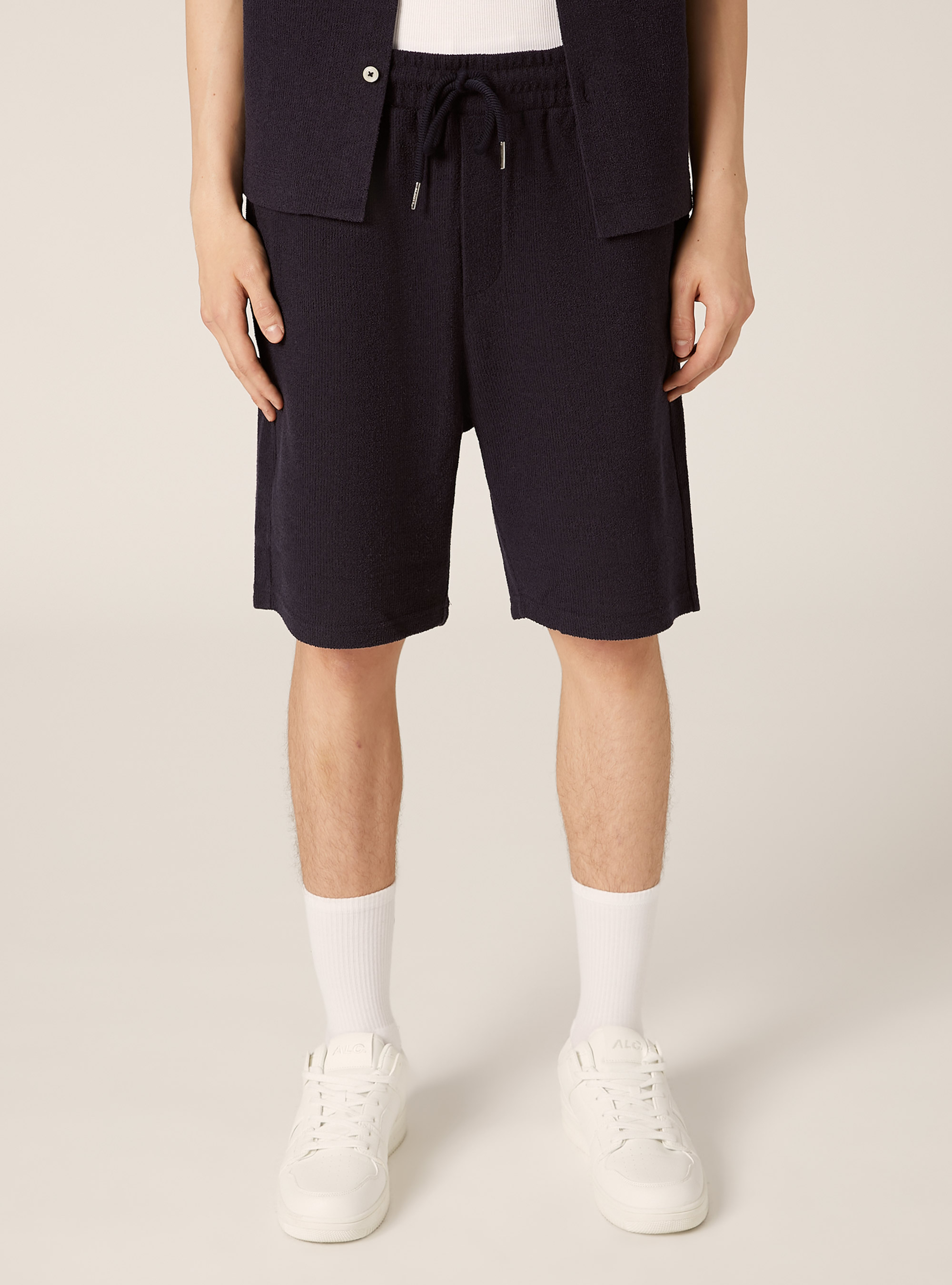 Bermudas de algodón con textura, NA1 NAVY DARK