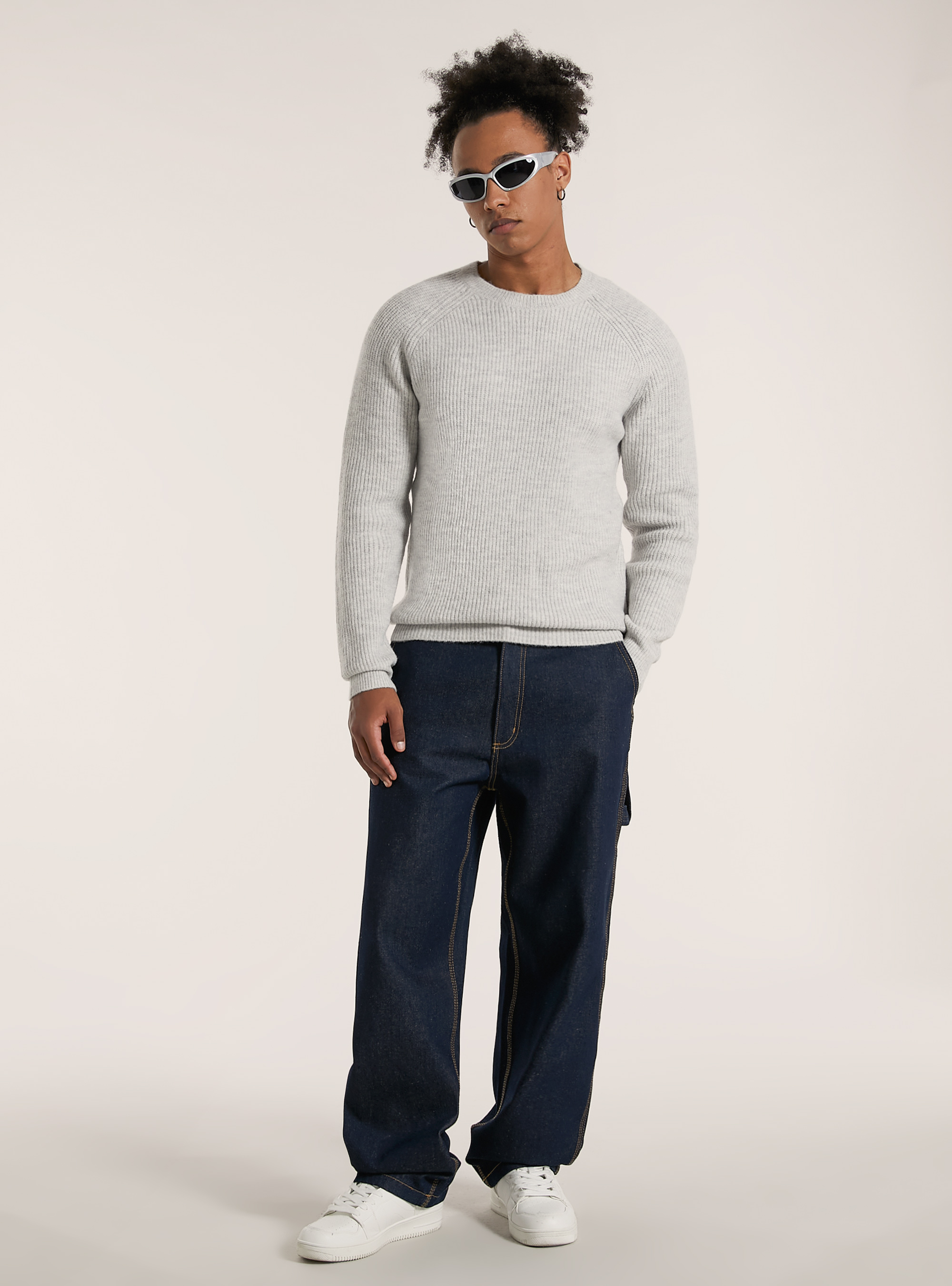 Jersey de canalé inglés en mezcla de lana, MGY2 GREY MEL MEDIUM