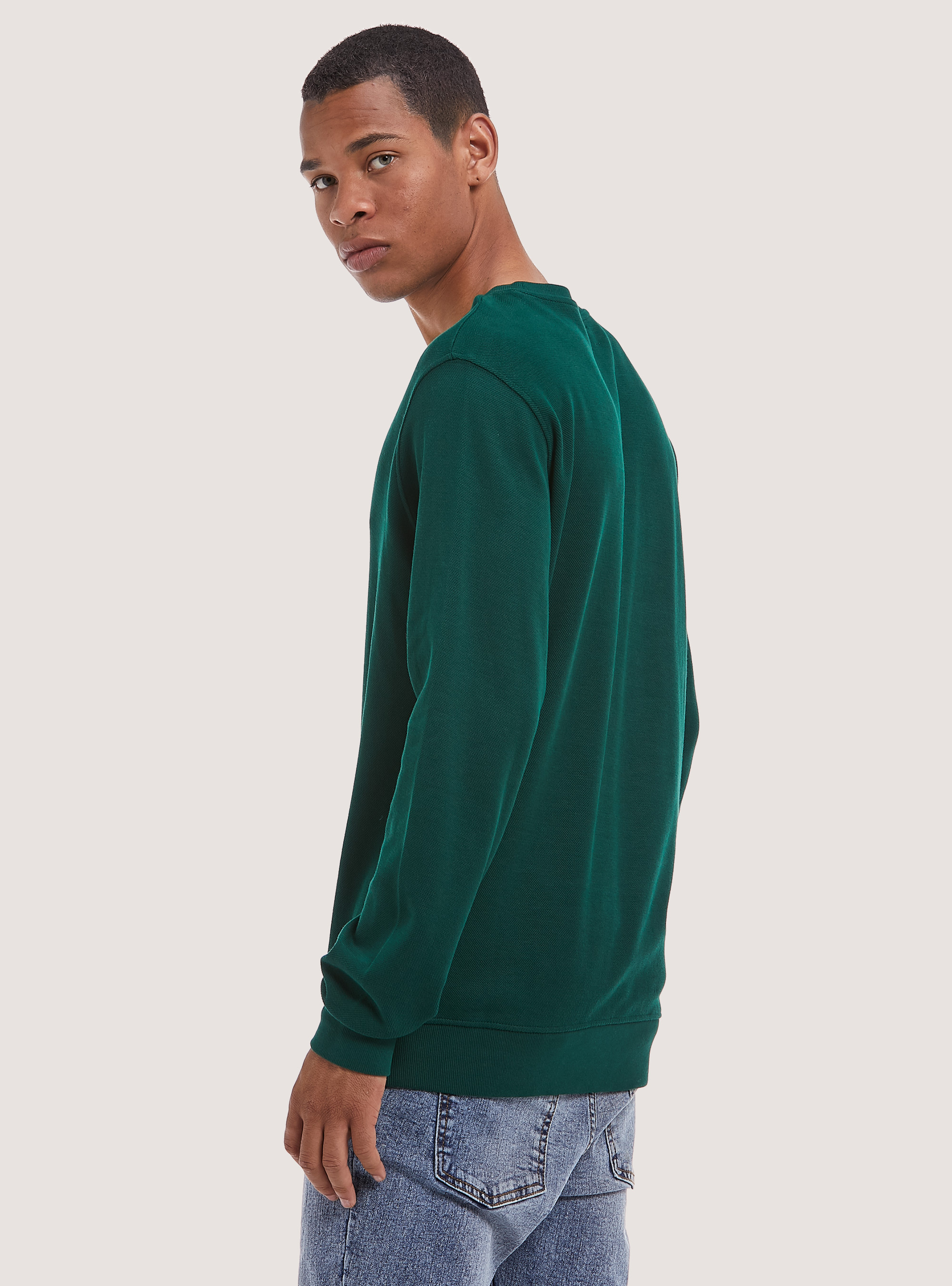 Sweat-shirt en coton piqu&eacute;, GN1 GREEN DARK