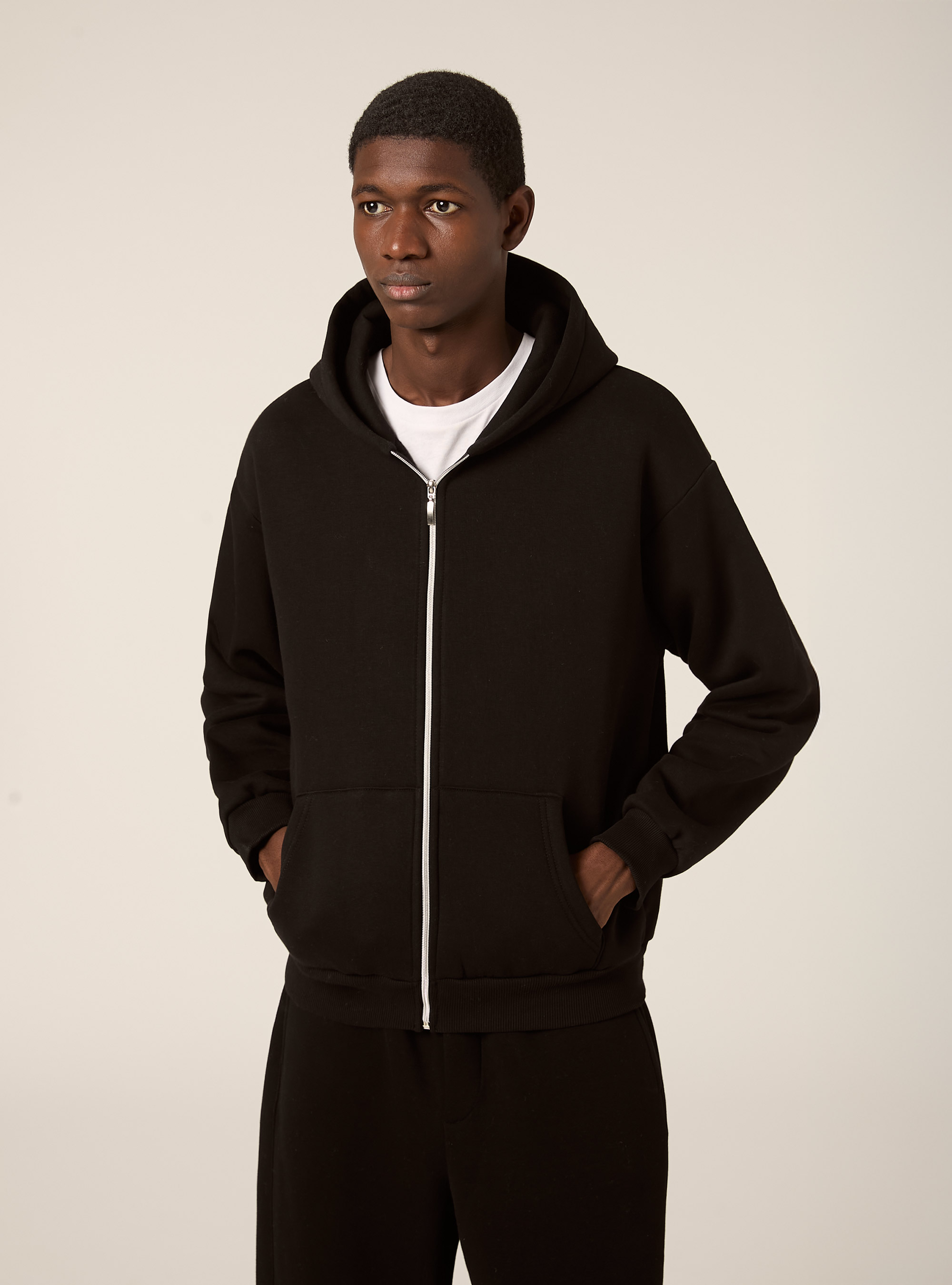 Boxy fit zip-up hoodie, BK1 BLACK