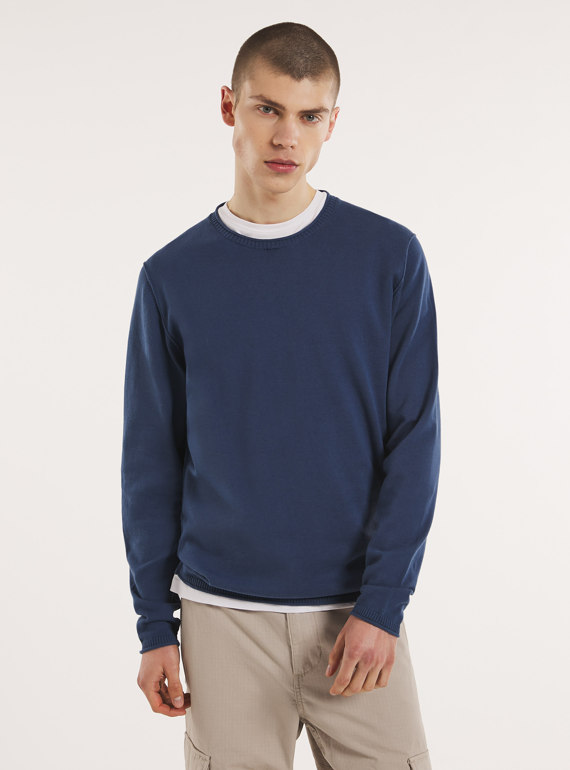 Pull en coton à col rond, BL2 BLUE MEDIUM