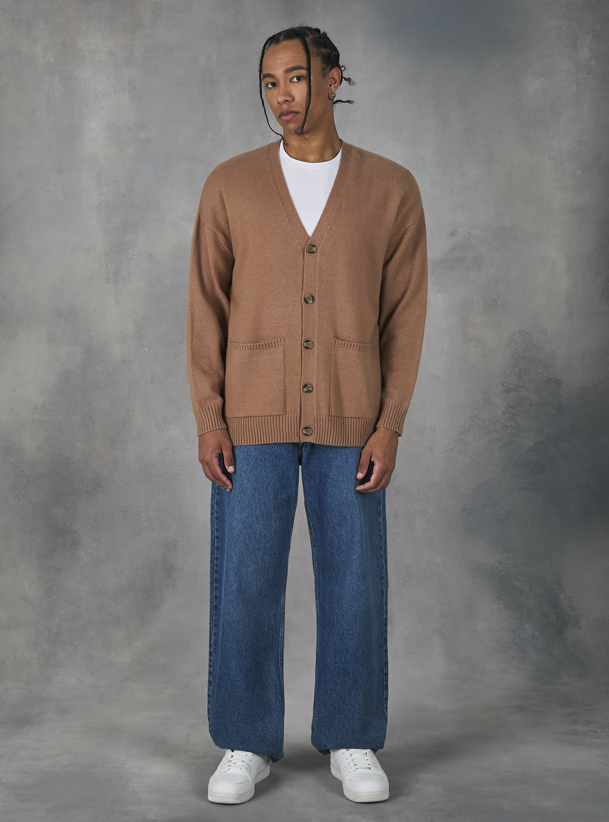 Cardigan pullover with buttons, MBG3 BEIGE MEL LIGHT