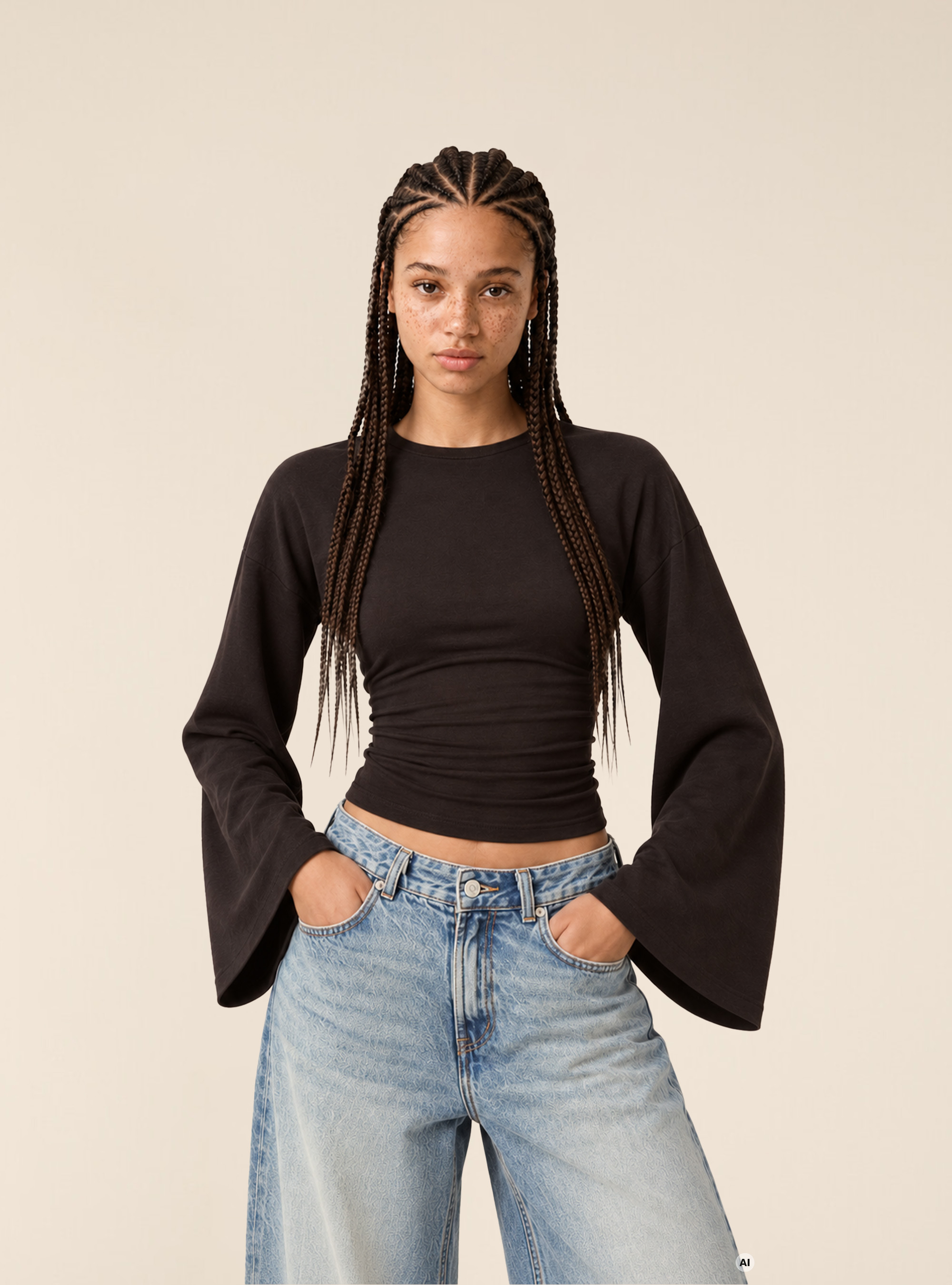 Haut a manches evasees avec fronces, BK1 BLACK
