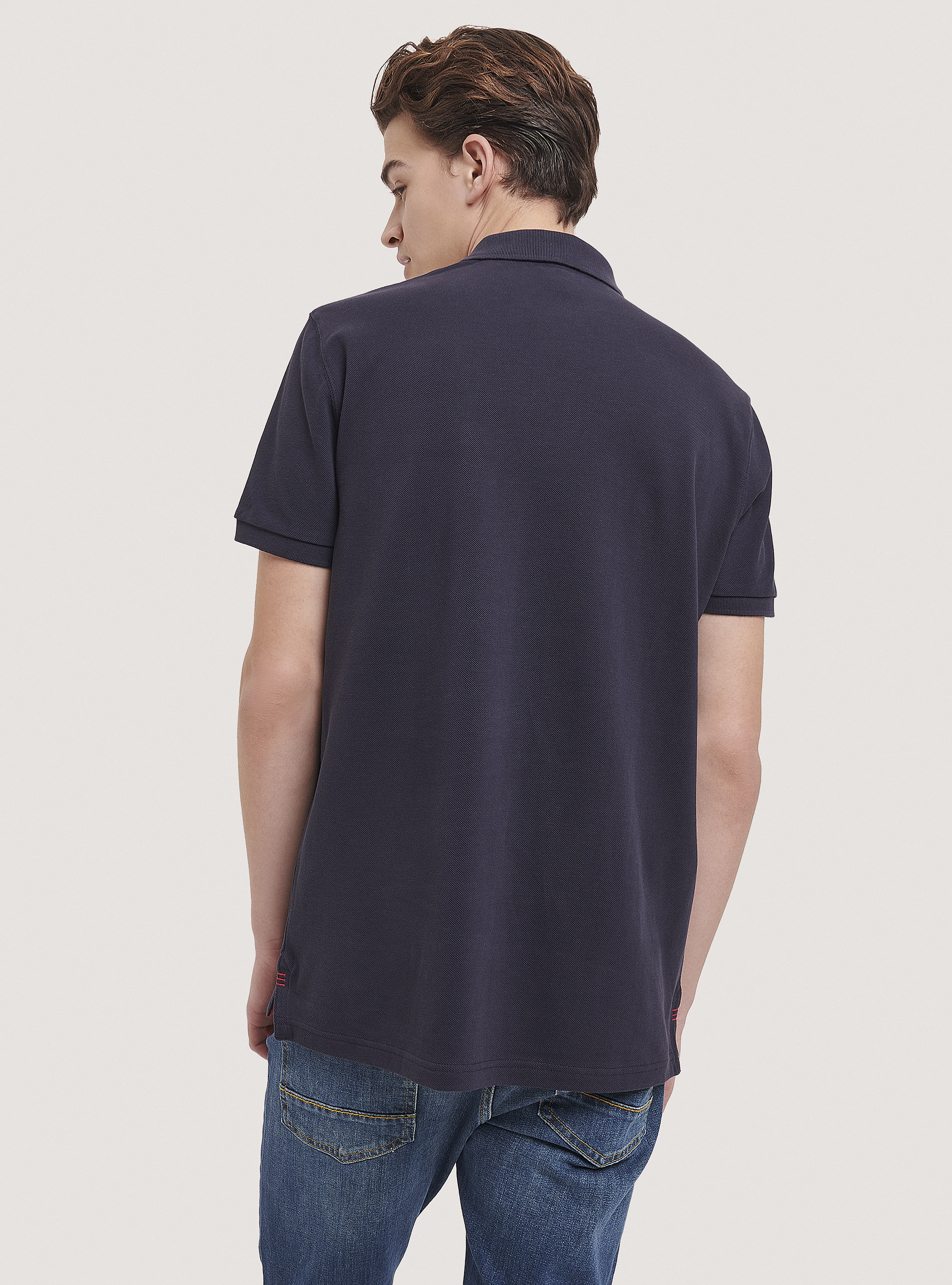 Cotton pique polo shirt with embroidery, BLUE NAVY