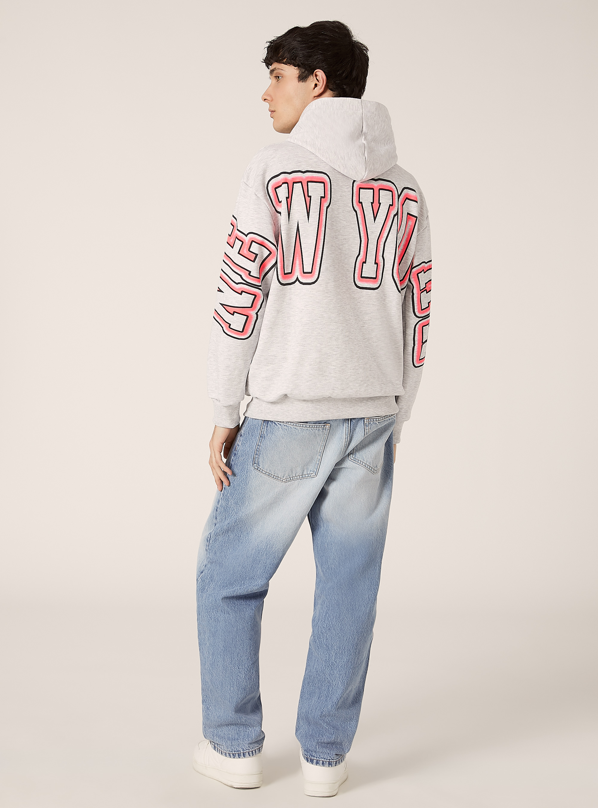 Printed hooded sweatshirt, MGY3 GREY MEL LIGHT