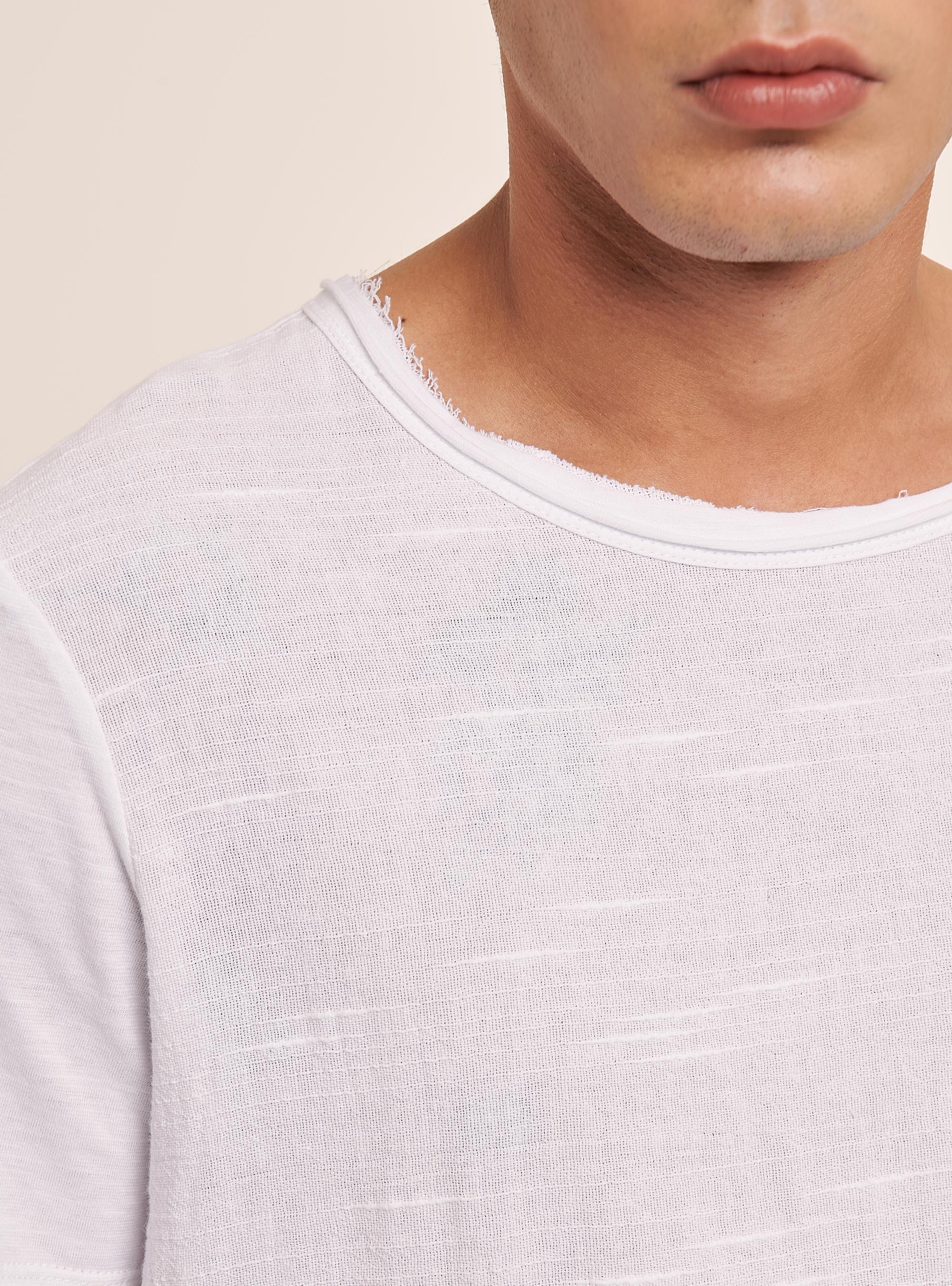 Linen-blend T-shirt in slub fabric, WHITE