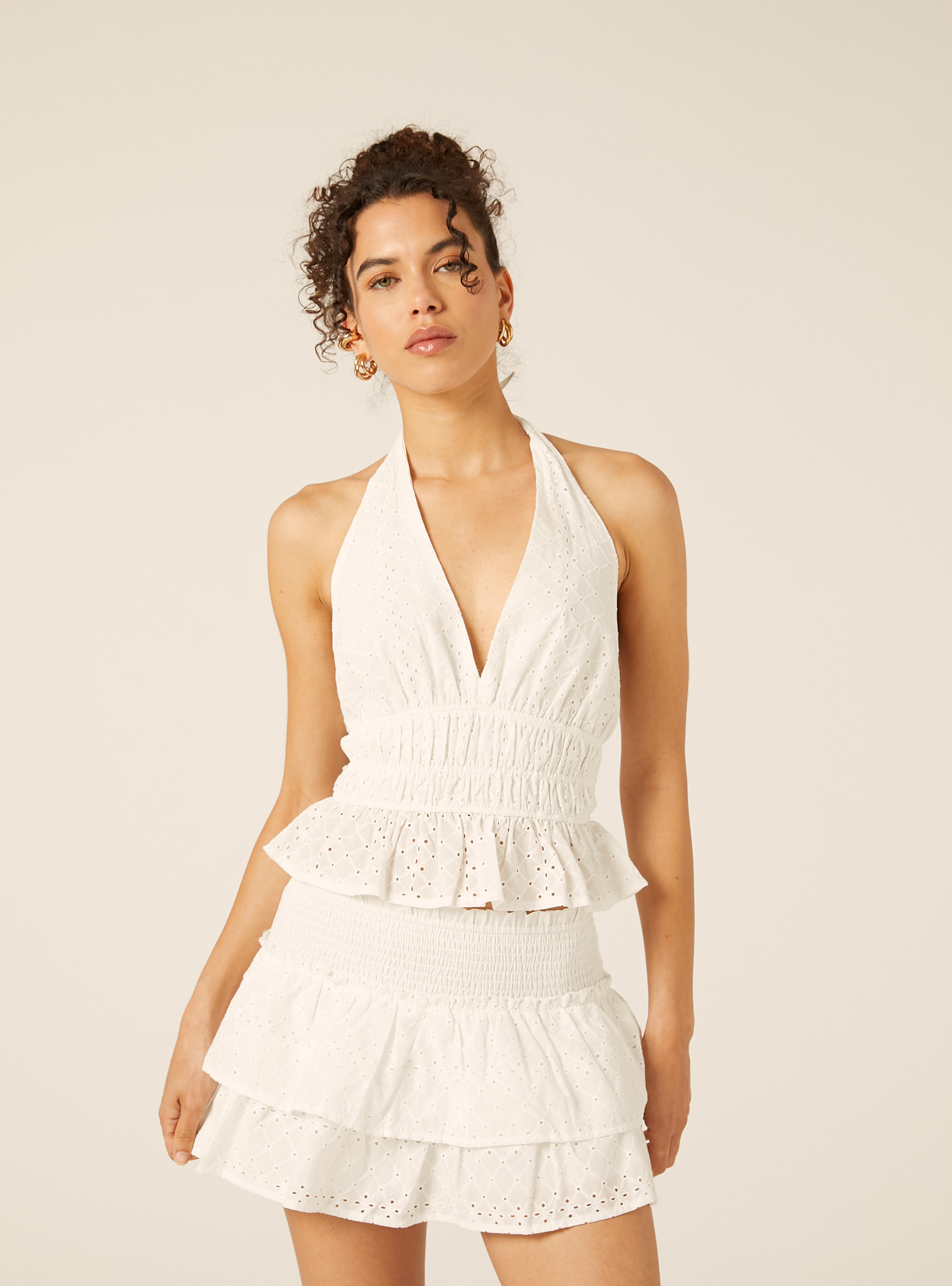 Blusa top in sangallo, WH2 WHITE