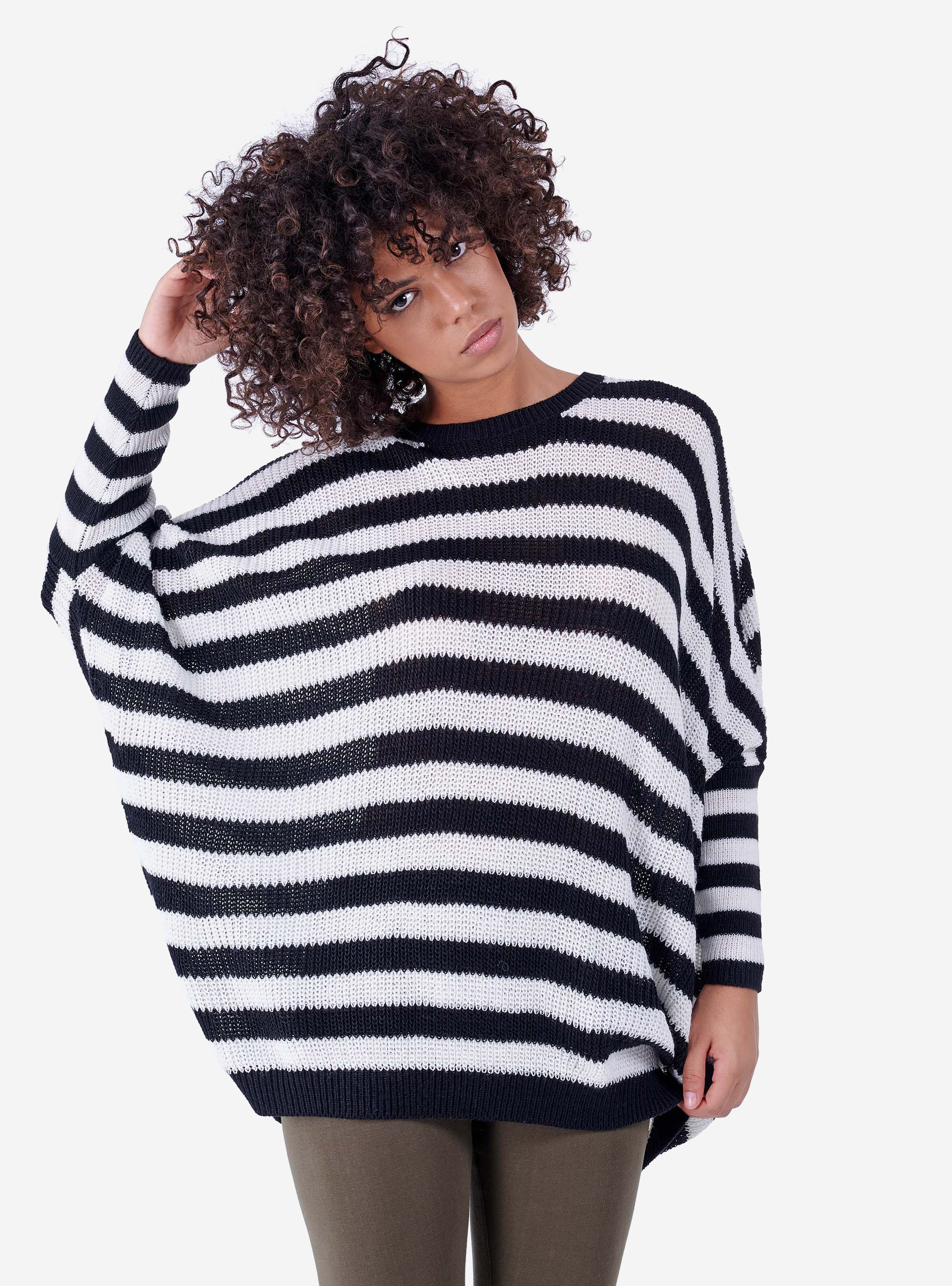 Pull oversize ray&eacute;, C101 BLACK