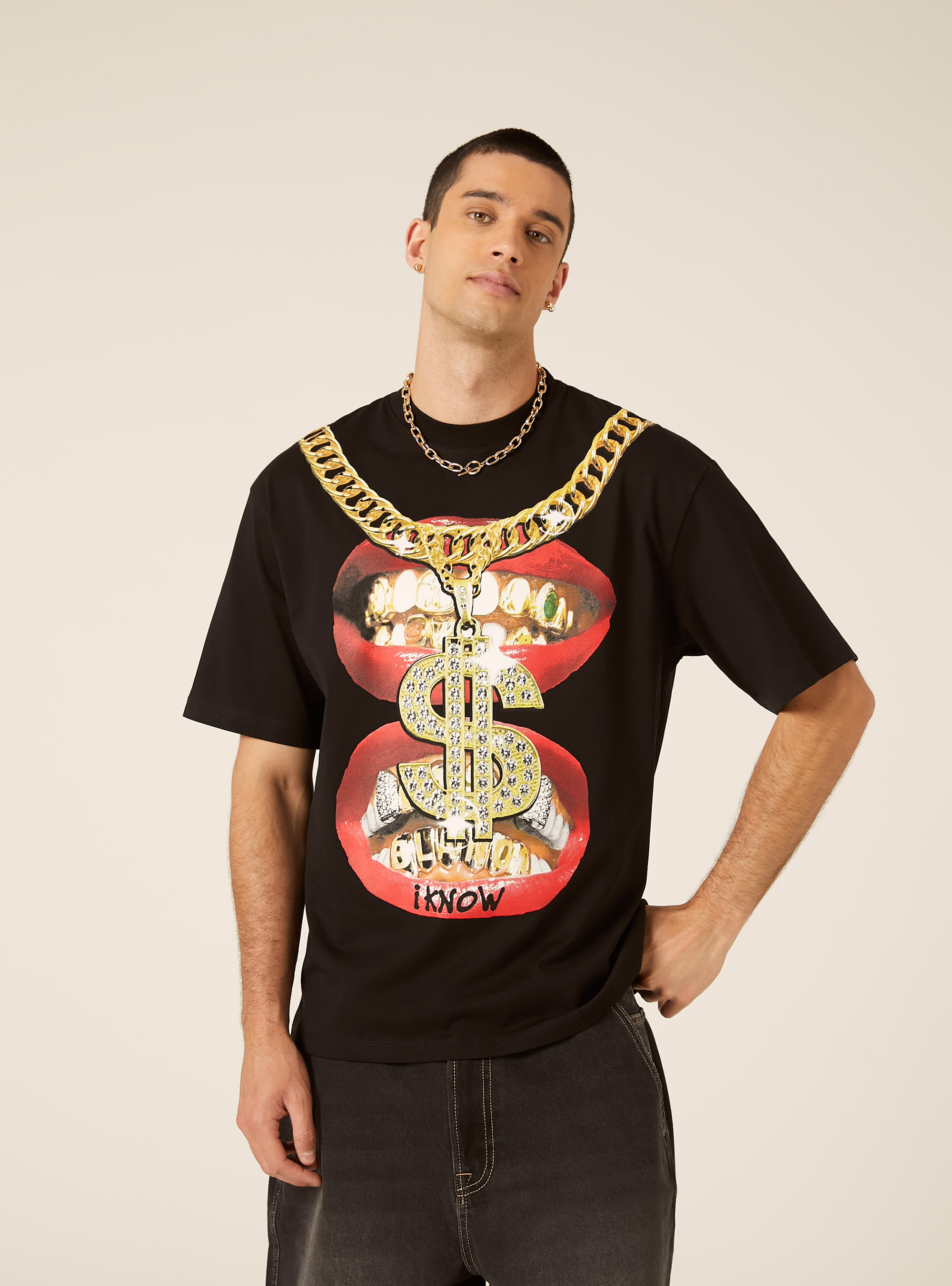 Printed Boxy Fit T-Shirt, BK1 BLACK