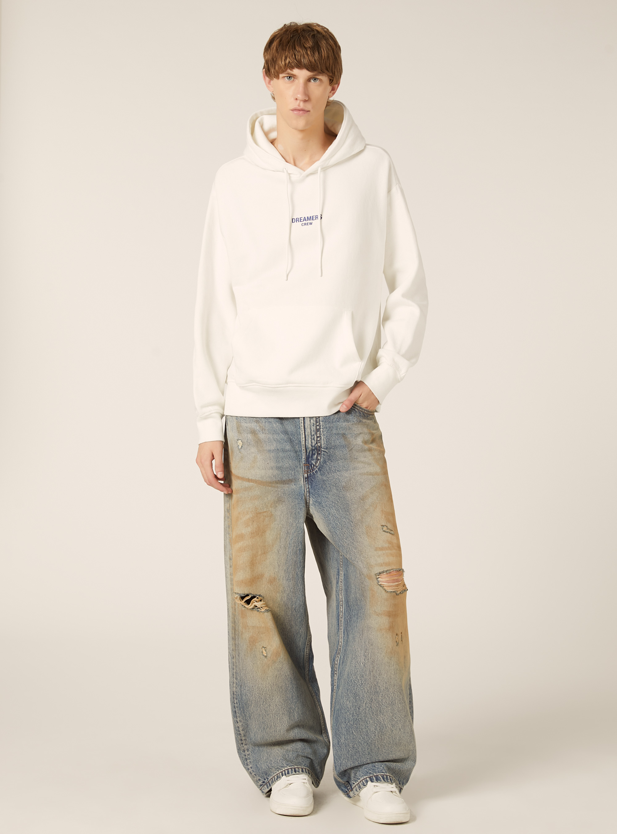 Sudadera con estampado y capucha, WH2 WHITE