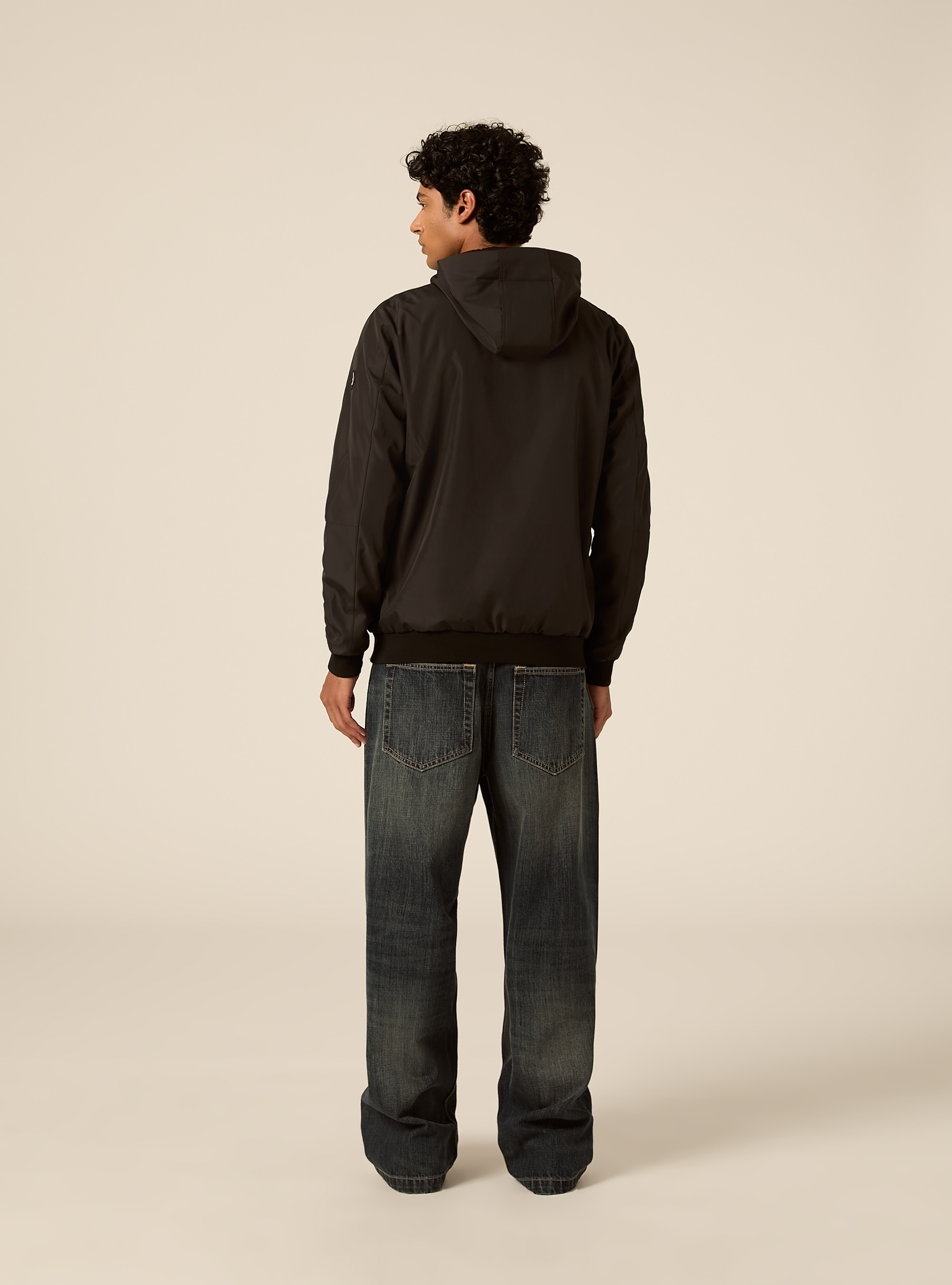 Bomber antivento con cappuccio, BK1 BLACK
