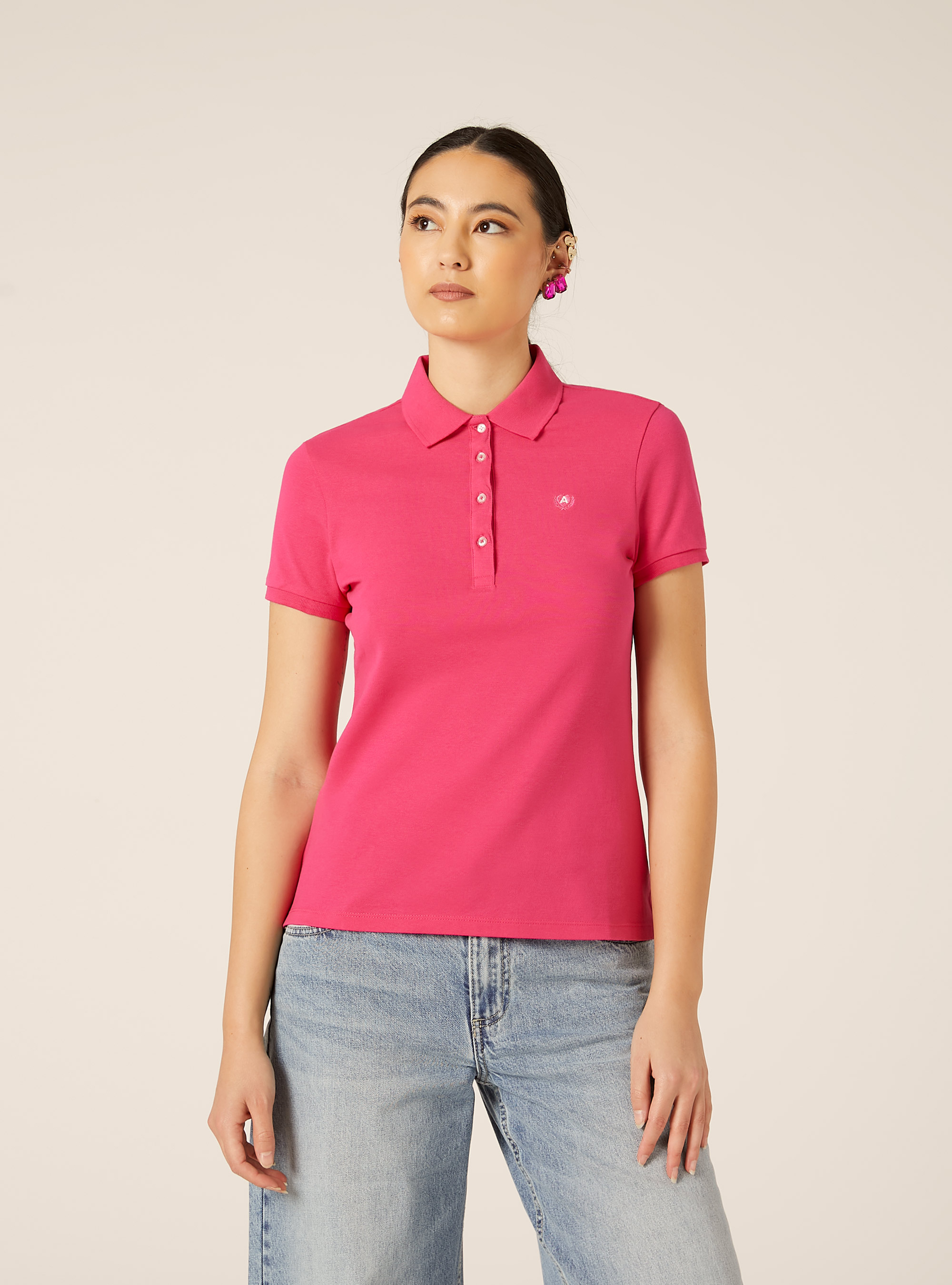 Polo Slim Fit avec Logo Brod&eacute;, FX2 FUXIA MEDIUM