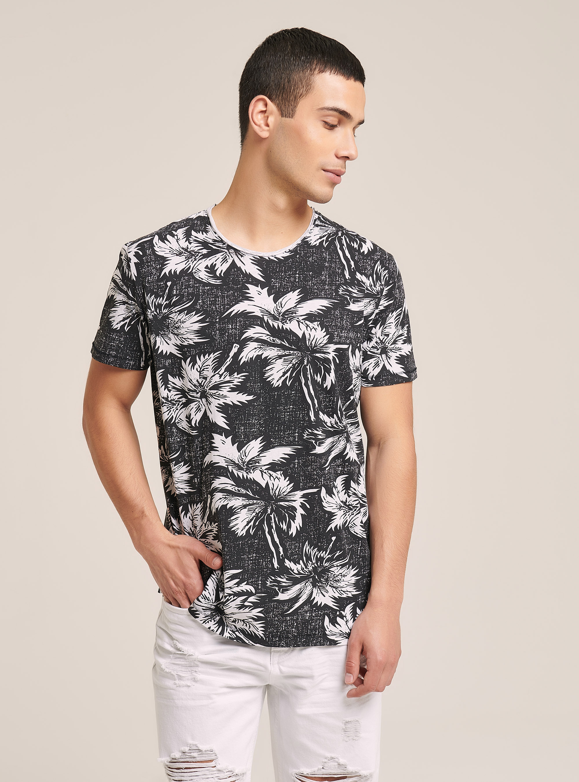 Cotton T-shirt with tropical print, PALME