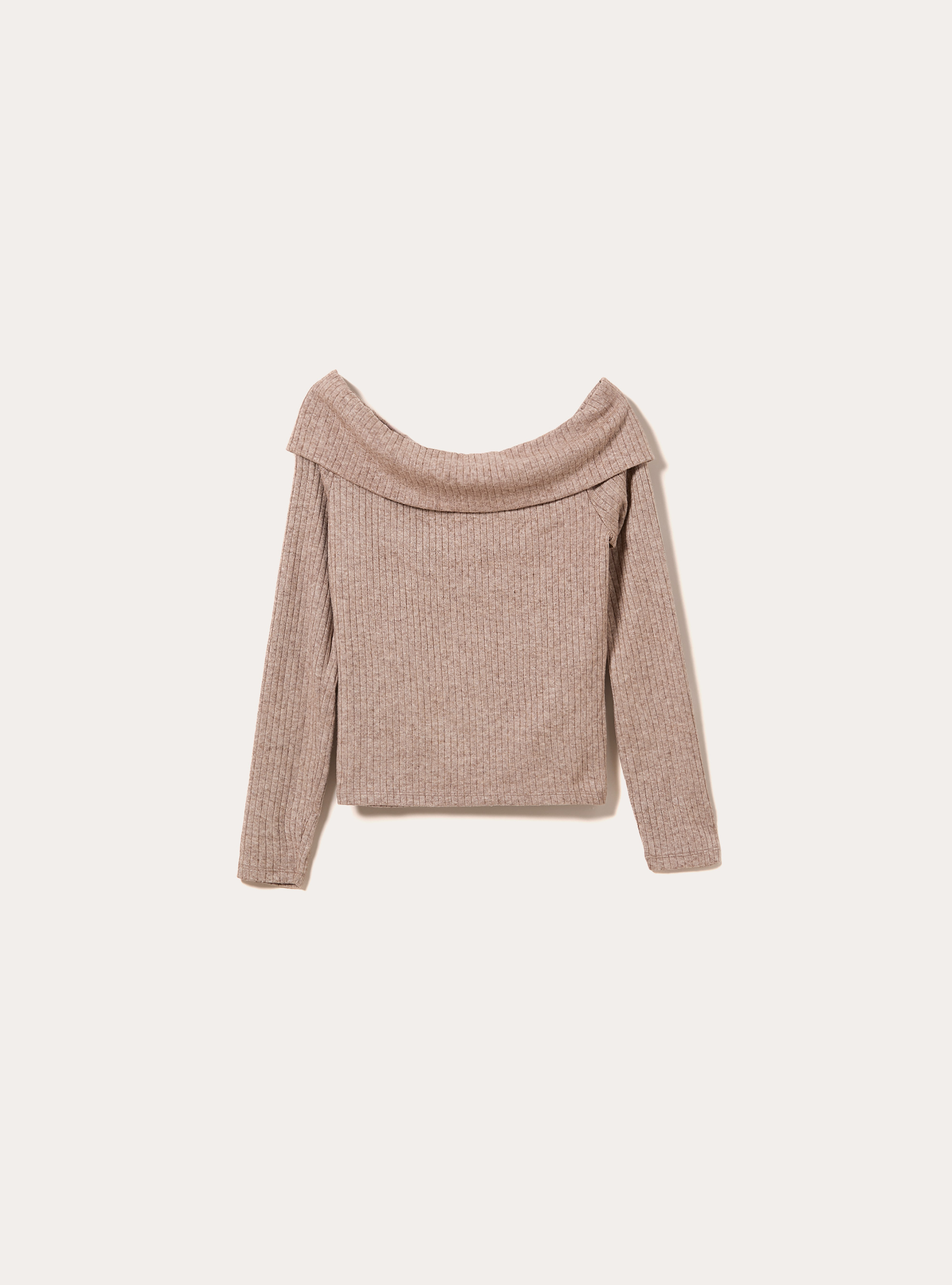 Pull avec encolure bardot cotelée, MBG2 BEIGE MEL MED