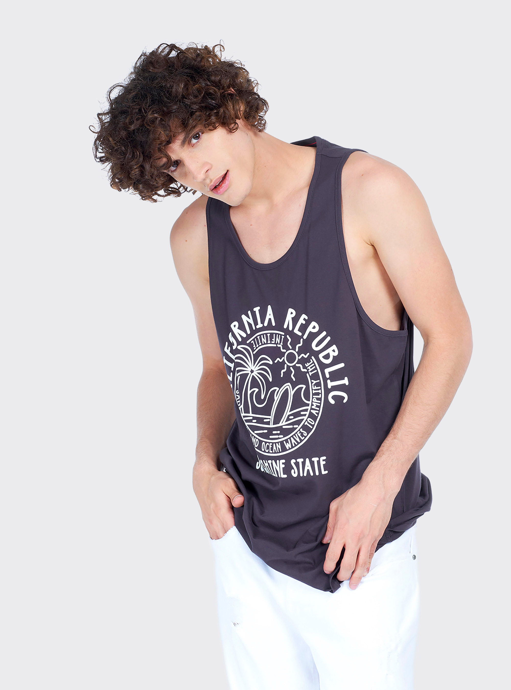 Canotta long e oversize fit con stampa lettering, NERO